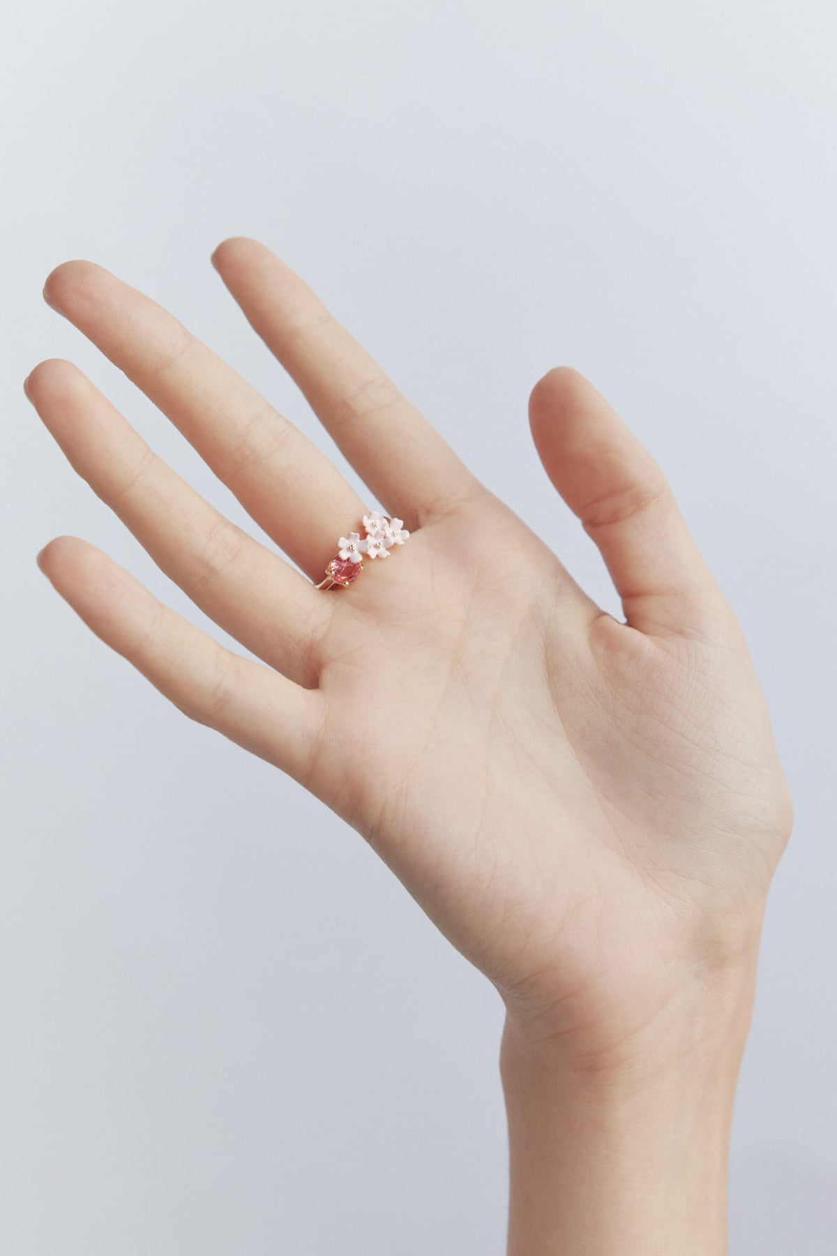 Bague ajustable toi et moi fleurs de verveine et pierre ronde