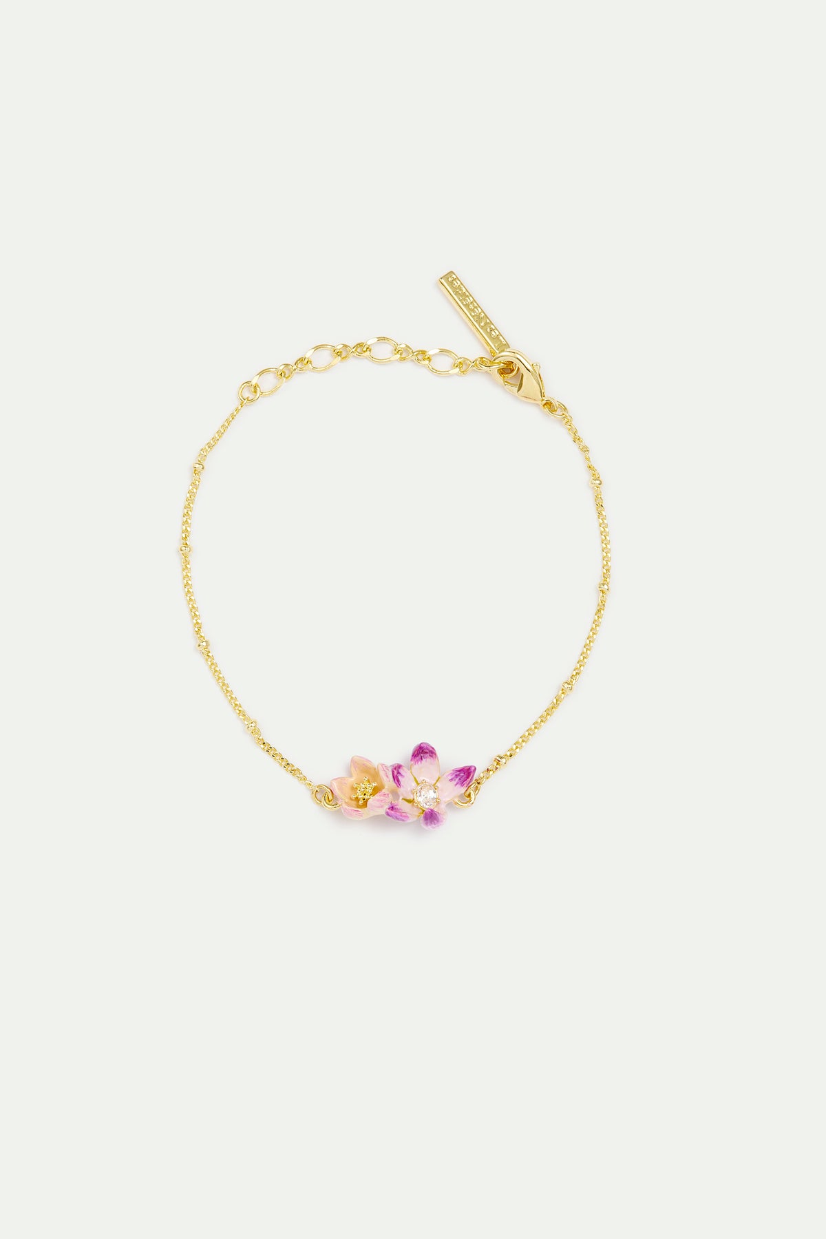 Bracelet fin hellébores rose et violette et cristaux