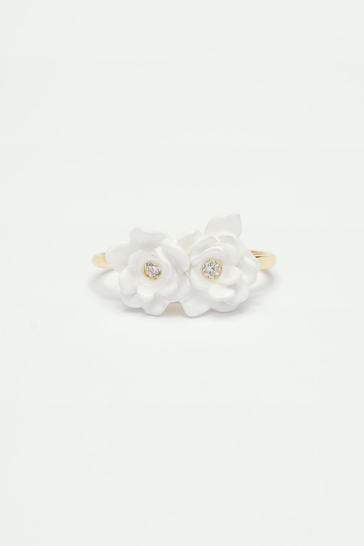 Bague ajustable deux doigts fleurs blanches