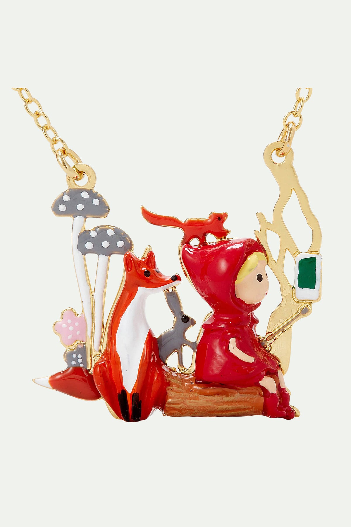 Collier pendentif le petit chaperon rouge, le renard et le lapin