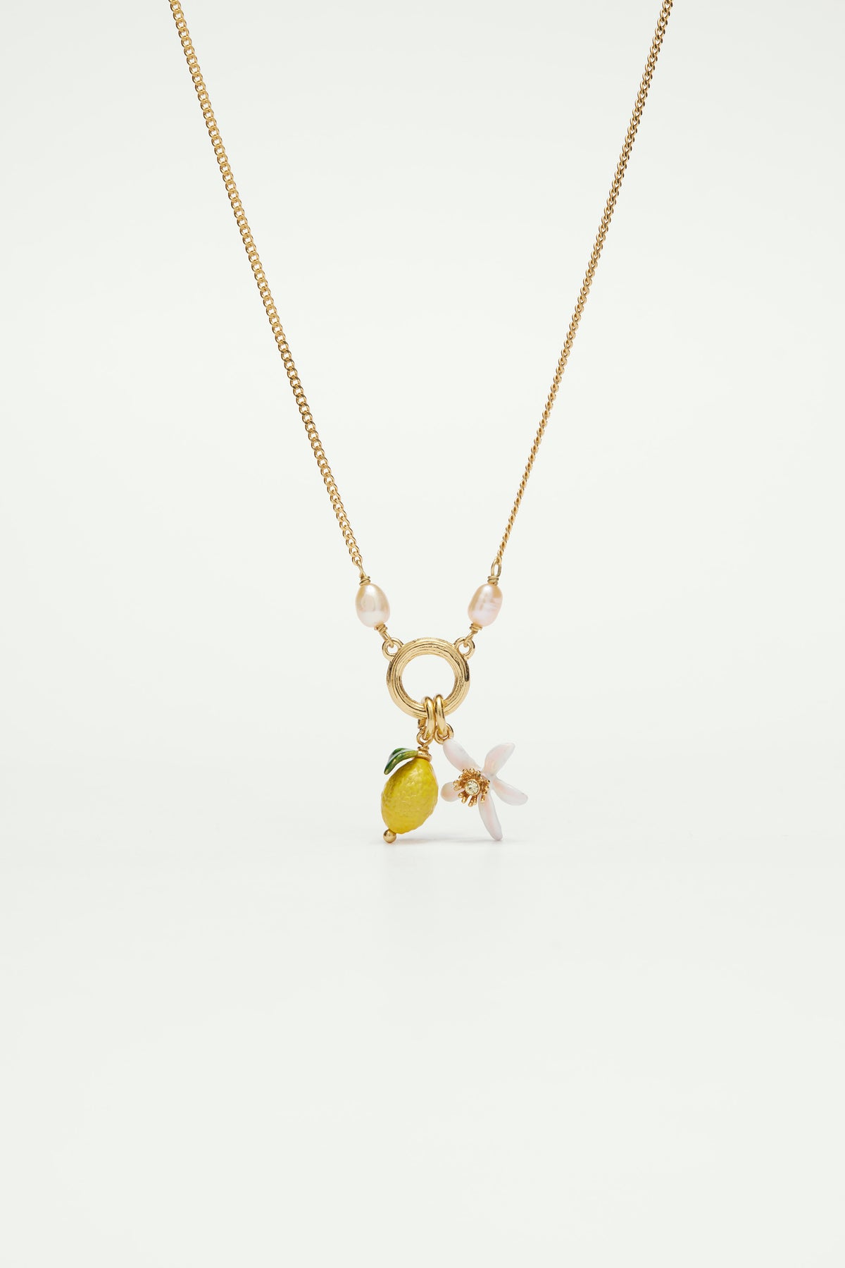 Collier pendentif citron et fleur de citronnier