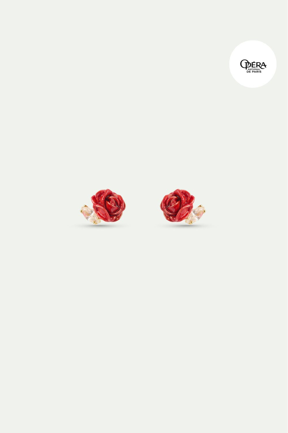 Boucles d’oreilles tiges bouton de rose rouge et cristal taillé