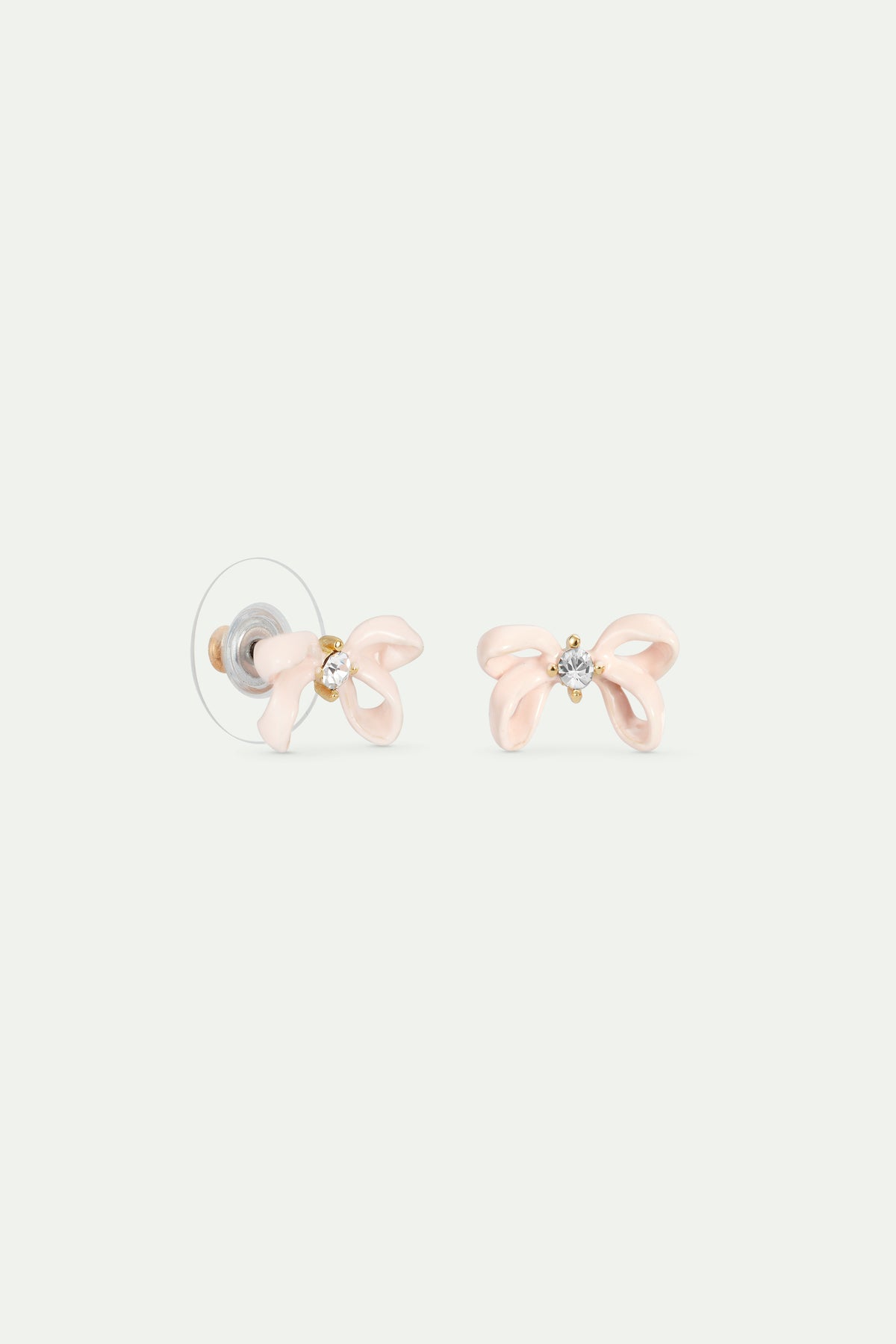Boucles d'oreilles tiges ruban rose et cristal facetté