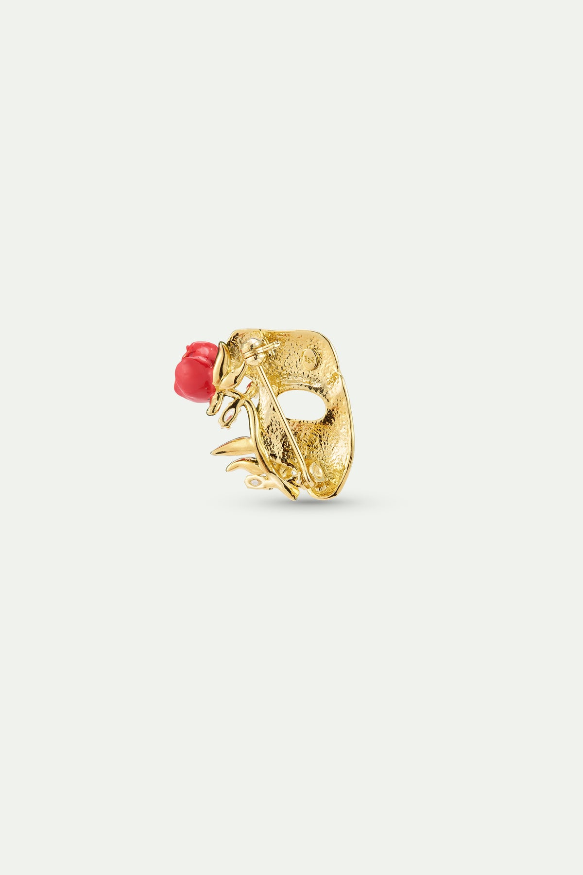 Broche masque doré, rose et cristaux