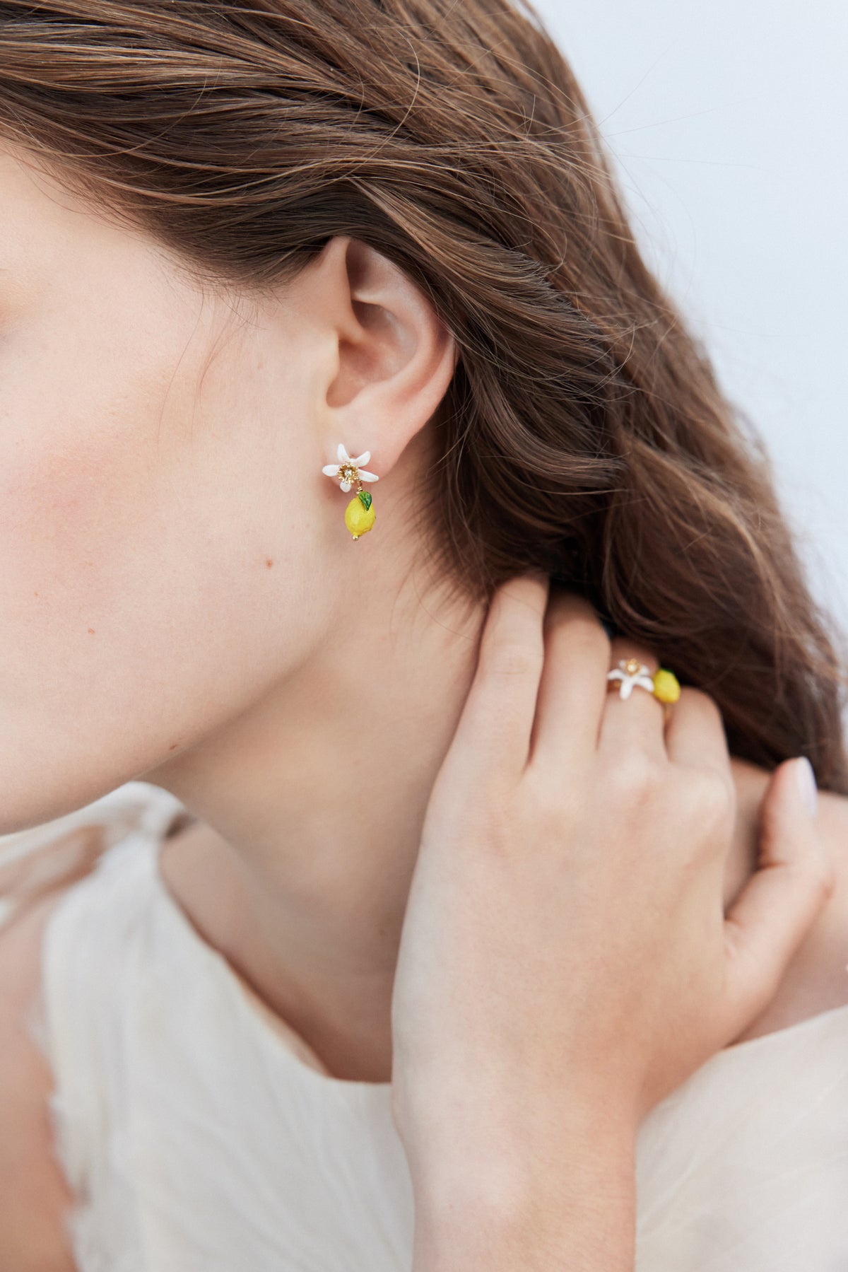 Bague ajustable citron et fleur de citronnier