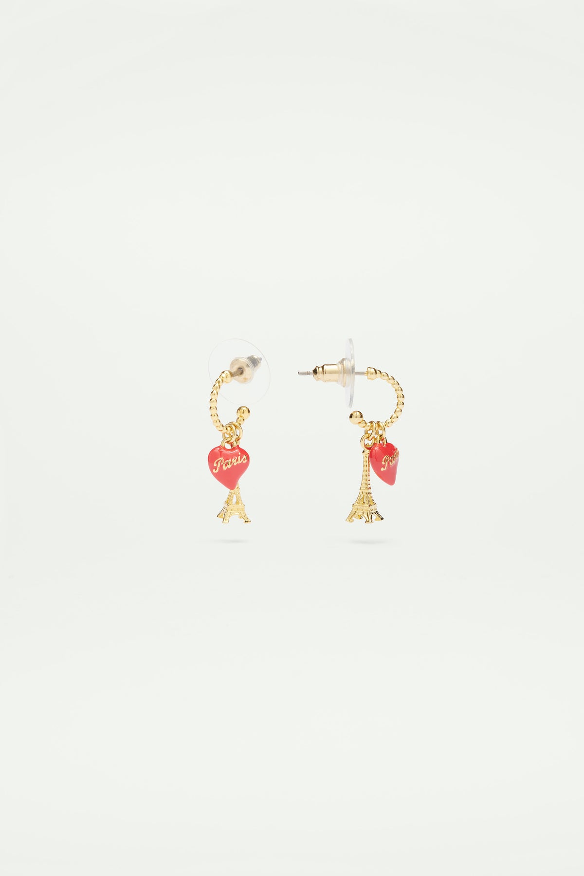 Boucles d'oreilles tiges créoles Tour Eiffel et coeur rouge
