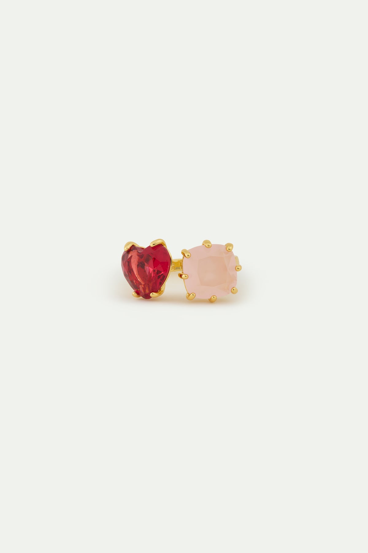 Bague ajustable toi et moi pierres cœur et carrée La Diamantine Rosa Centifolia