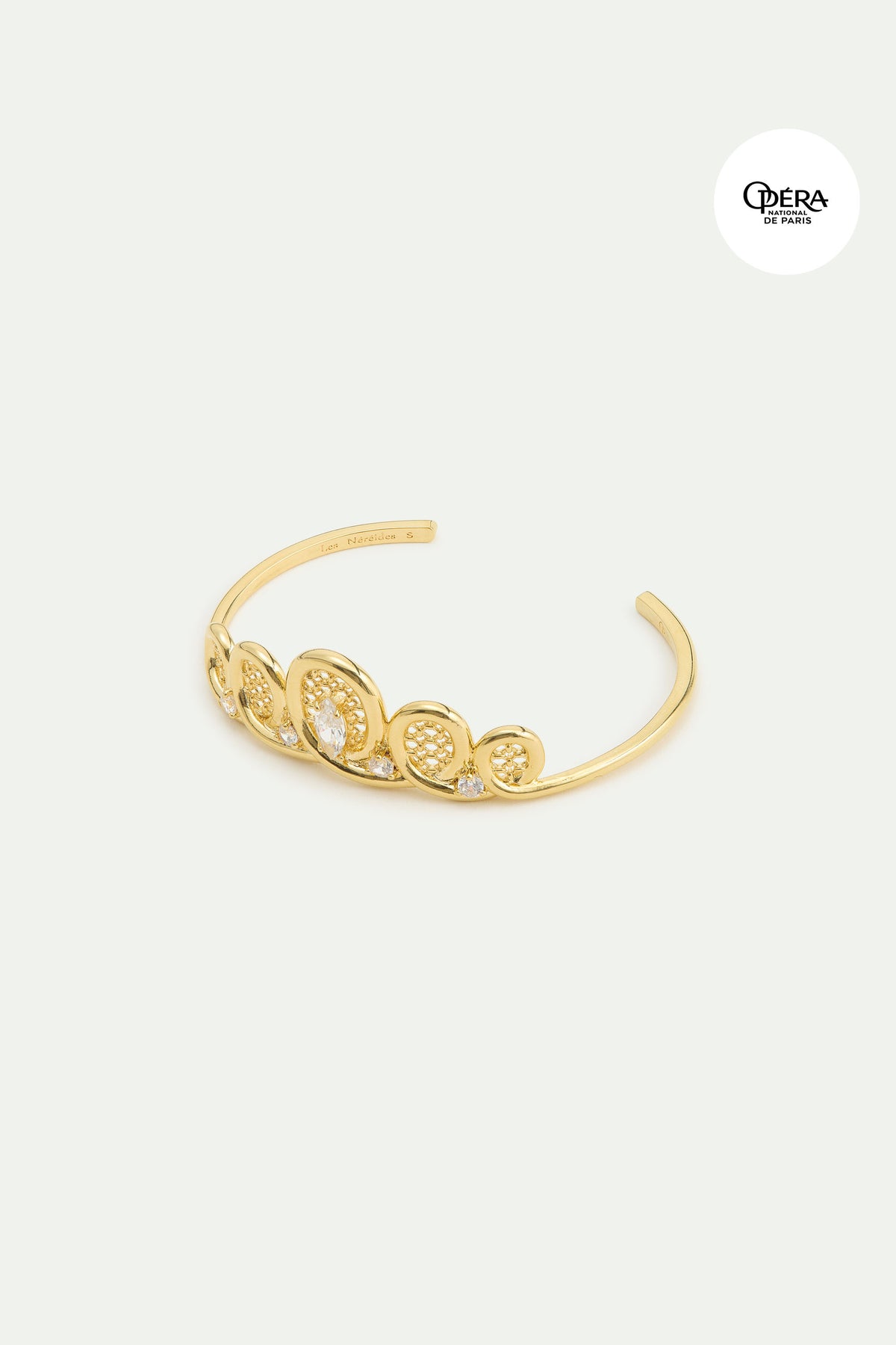 Bracelet jonc doré diadème en filigrane et cristaux