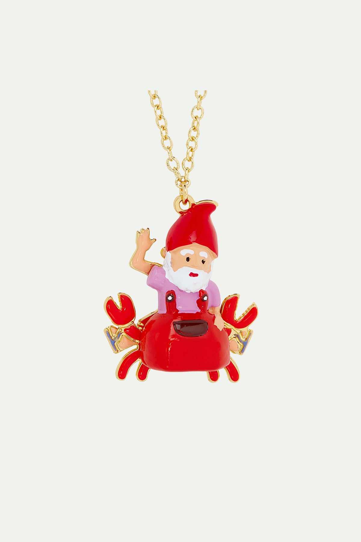 Collier pendentif nain de jardin et crabe rouge