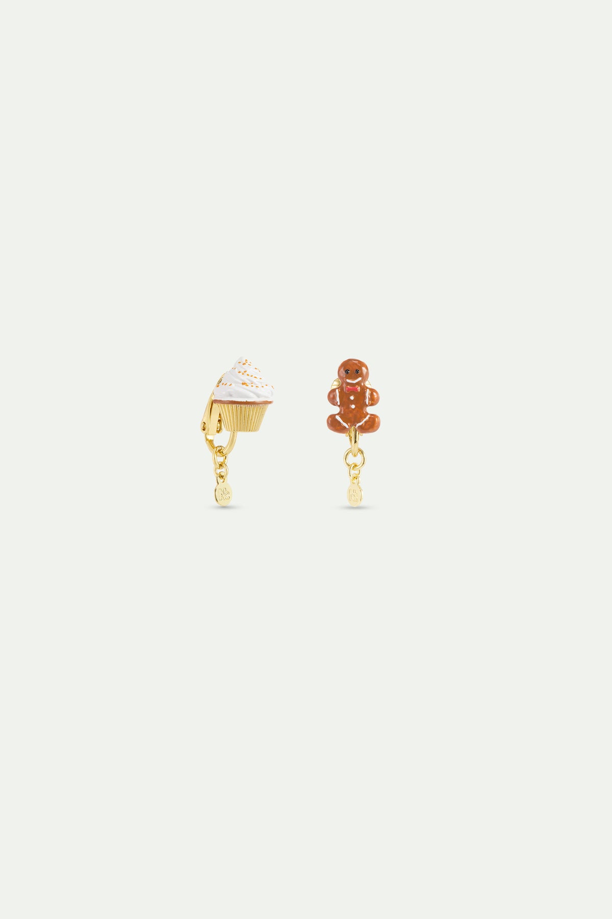 Boucles d'oreilles asymétriques cupcake et bonhomme pain d'épice