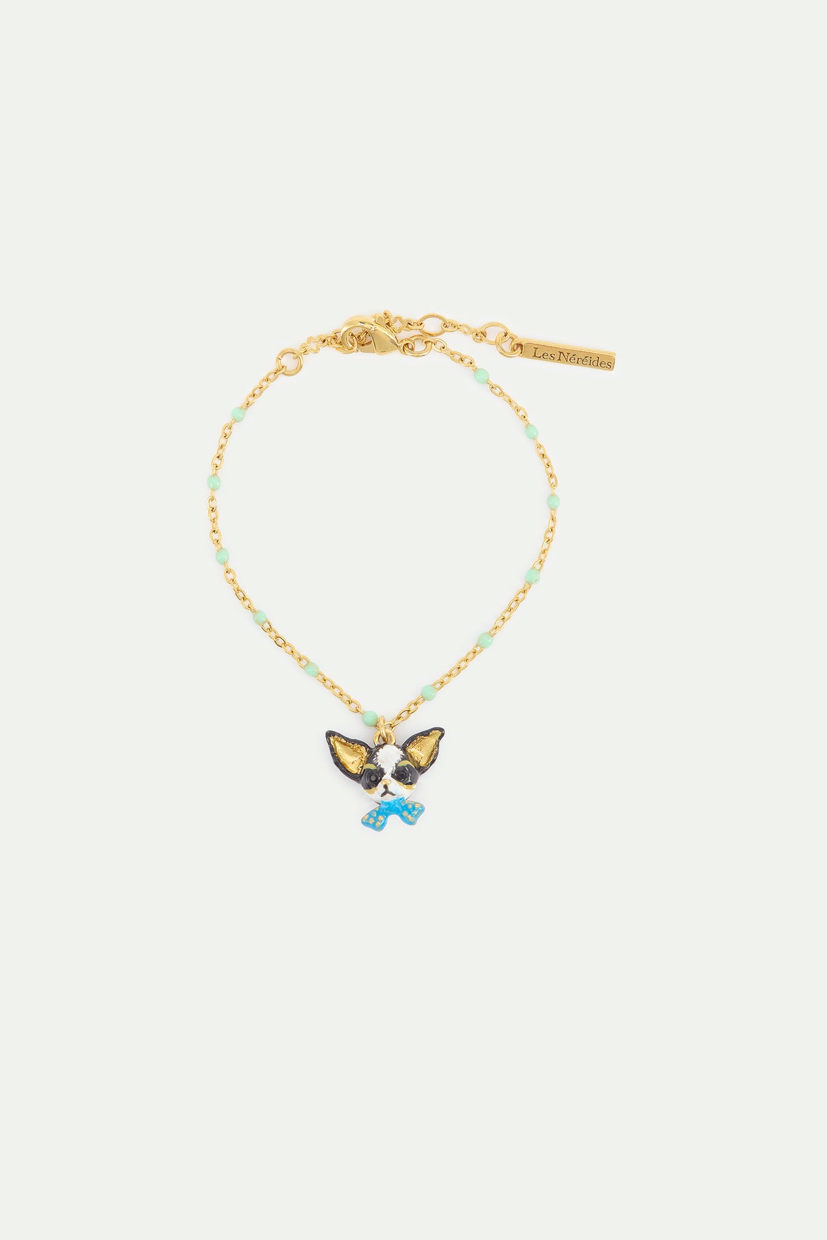 Bracelet fin Chihuahua et noeud papillon bleu