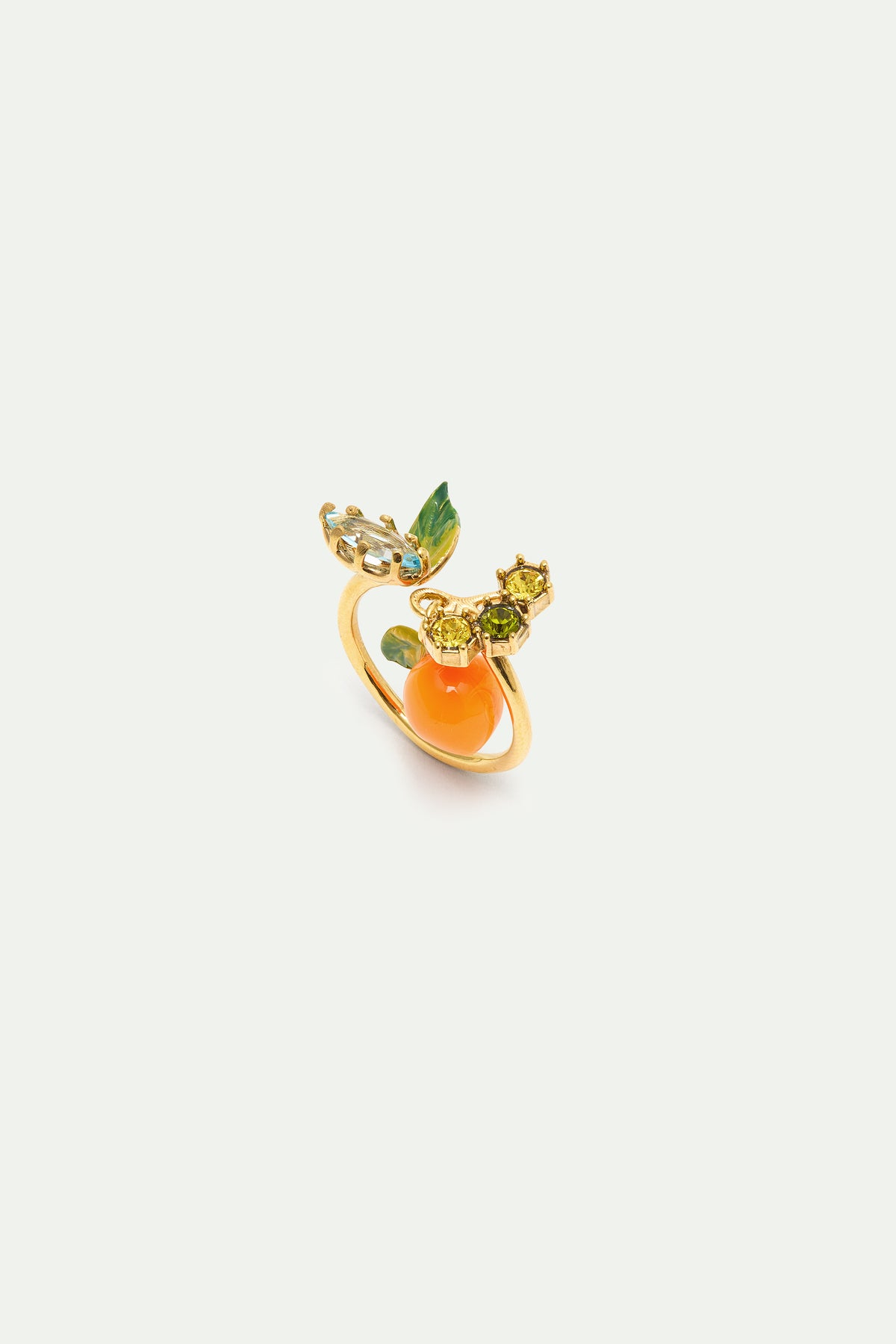 Bague ajustable orange et pierres bleues et vertes