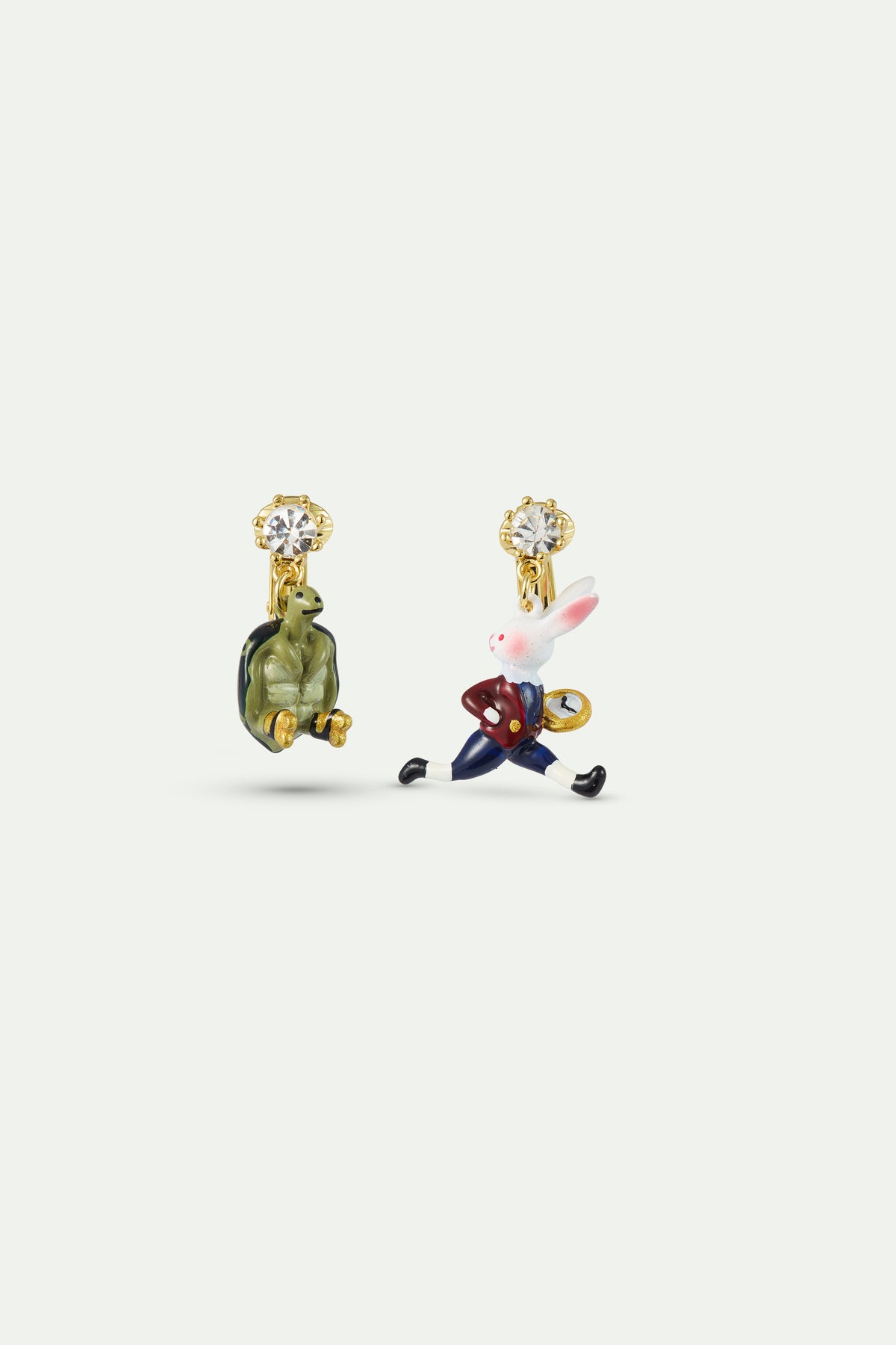 Boucles d'oreilles asymétriques Le Lièvre et la Tortue, cristal facetté