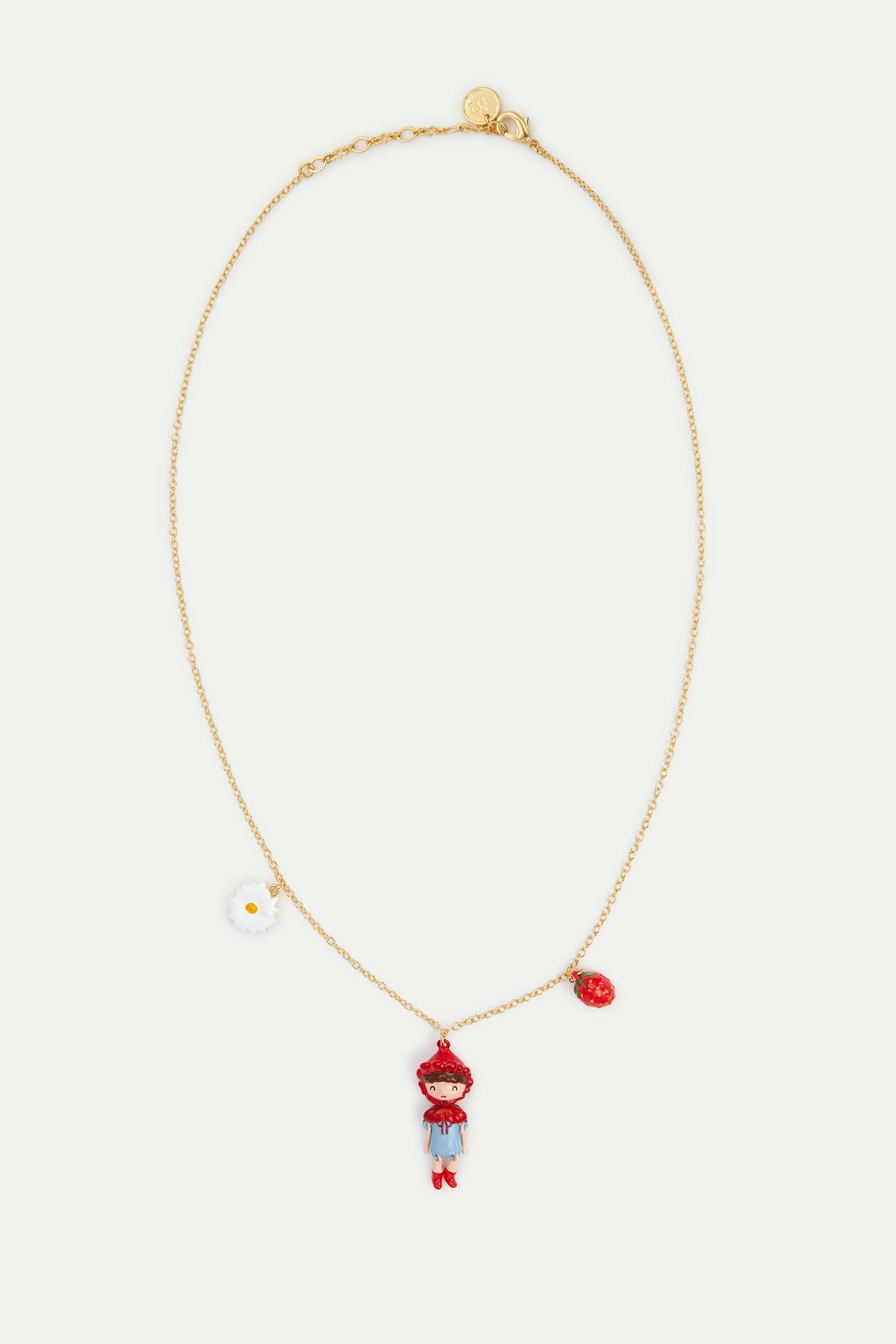 Collier pendentif Le Petit Chaperon rouge, fraise et marguerite