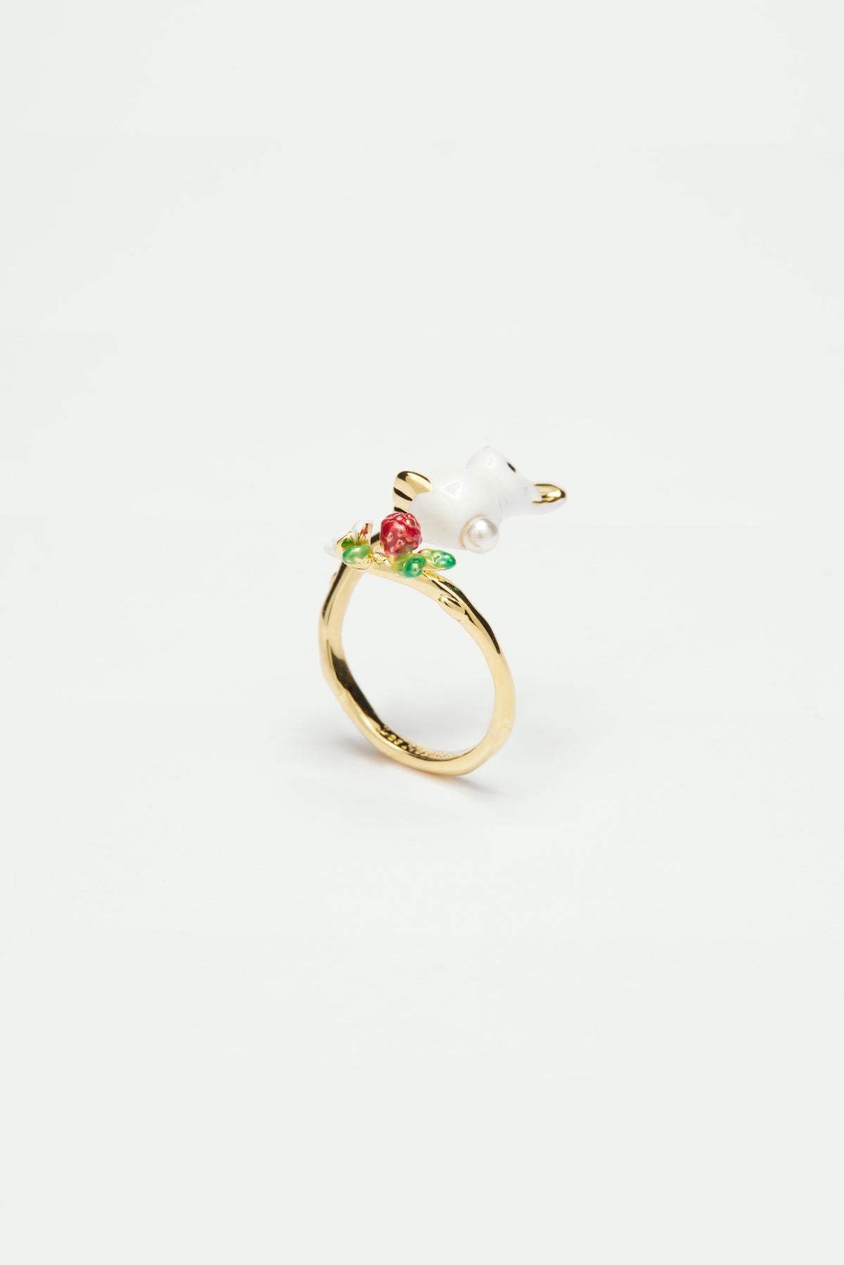 Bague ajustable lapin et fleur blanche