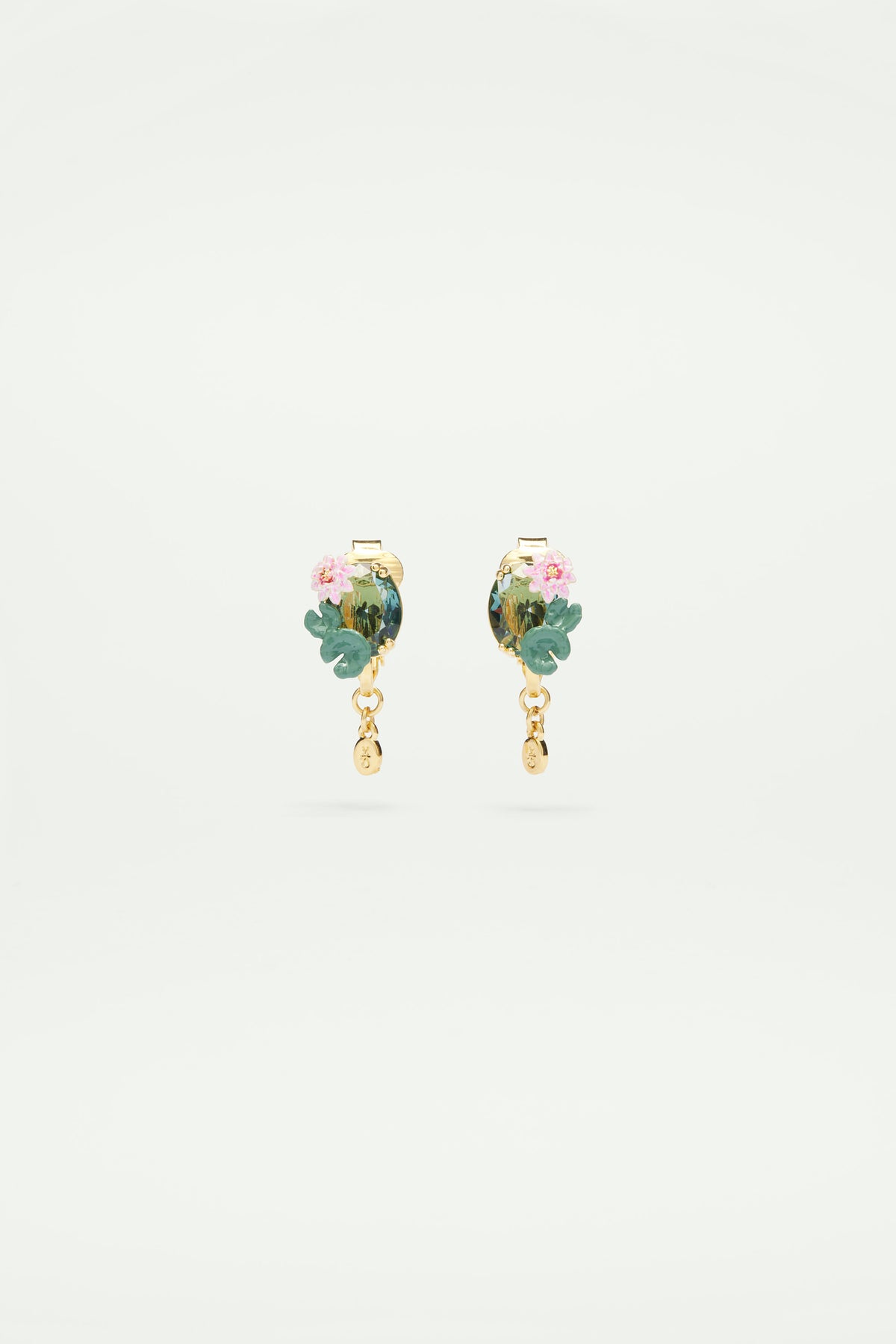 Boucles d'oreilles clips fleur de lotus et pierre bleue