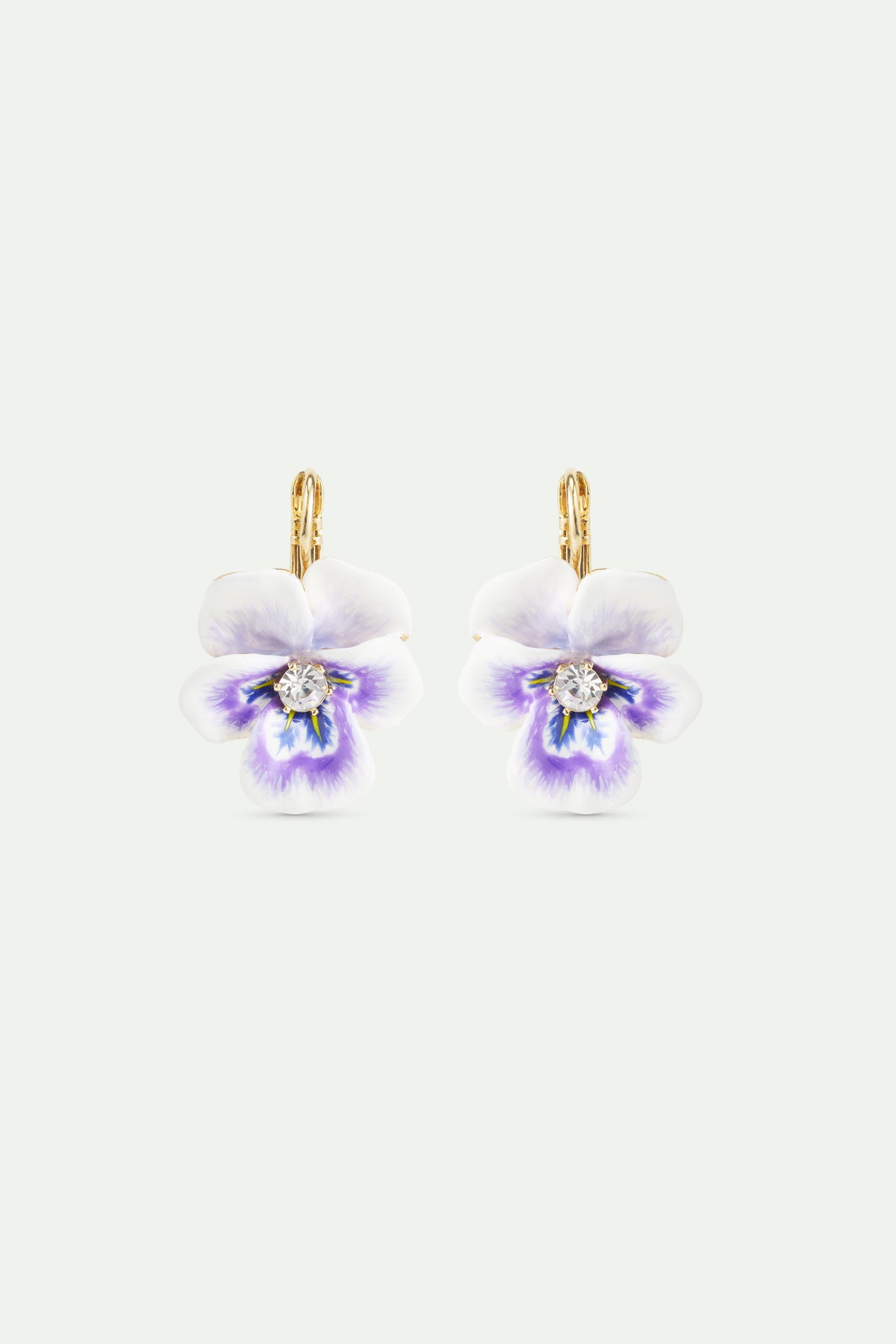 Boucles d'oreilles pensée violette et cristal taillé