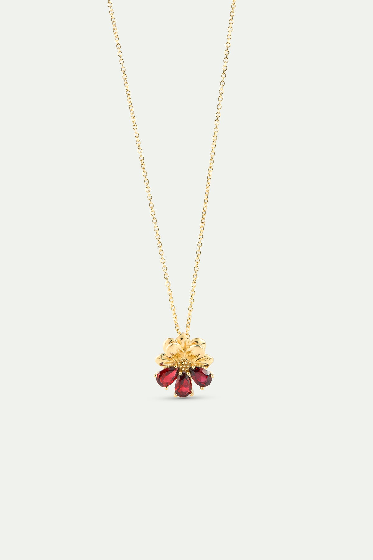 Collier pendentif doré cosmos et pierres rouges