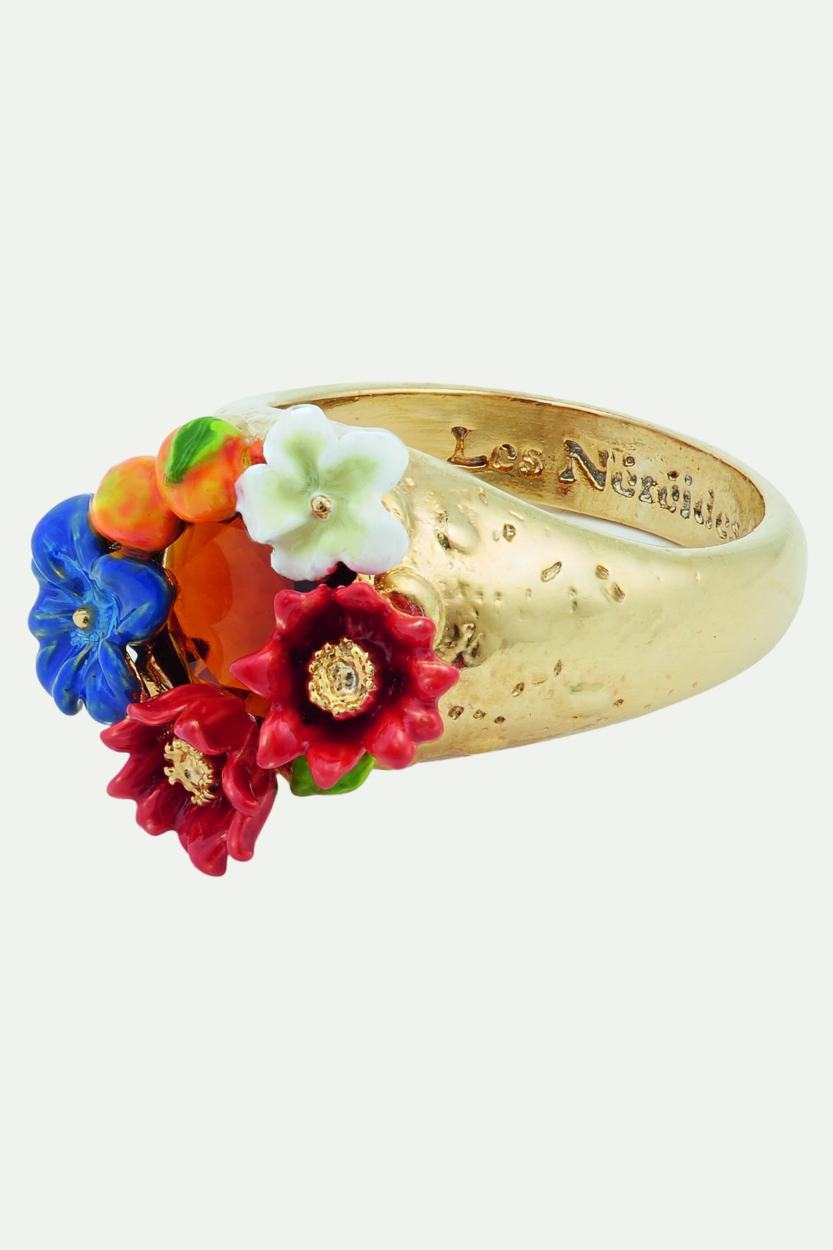 Bague cocktail fleurs et clémentine