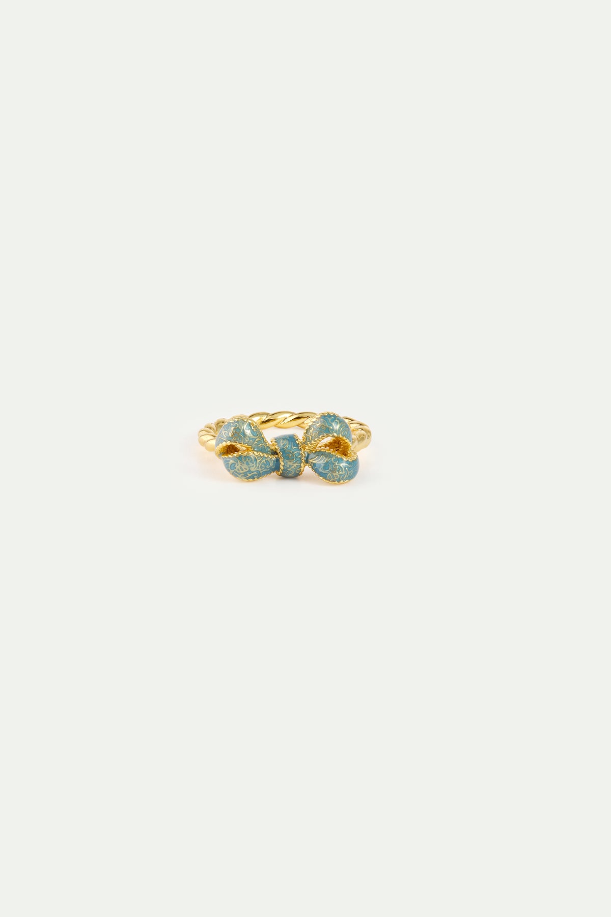 Bague ruban bleu et doré et perles de culture