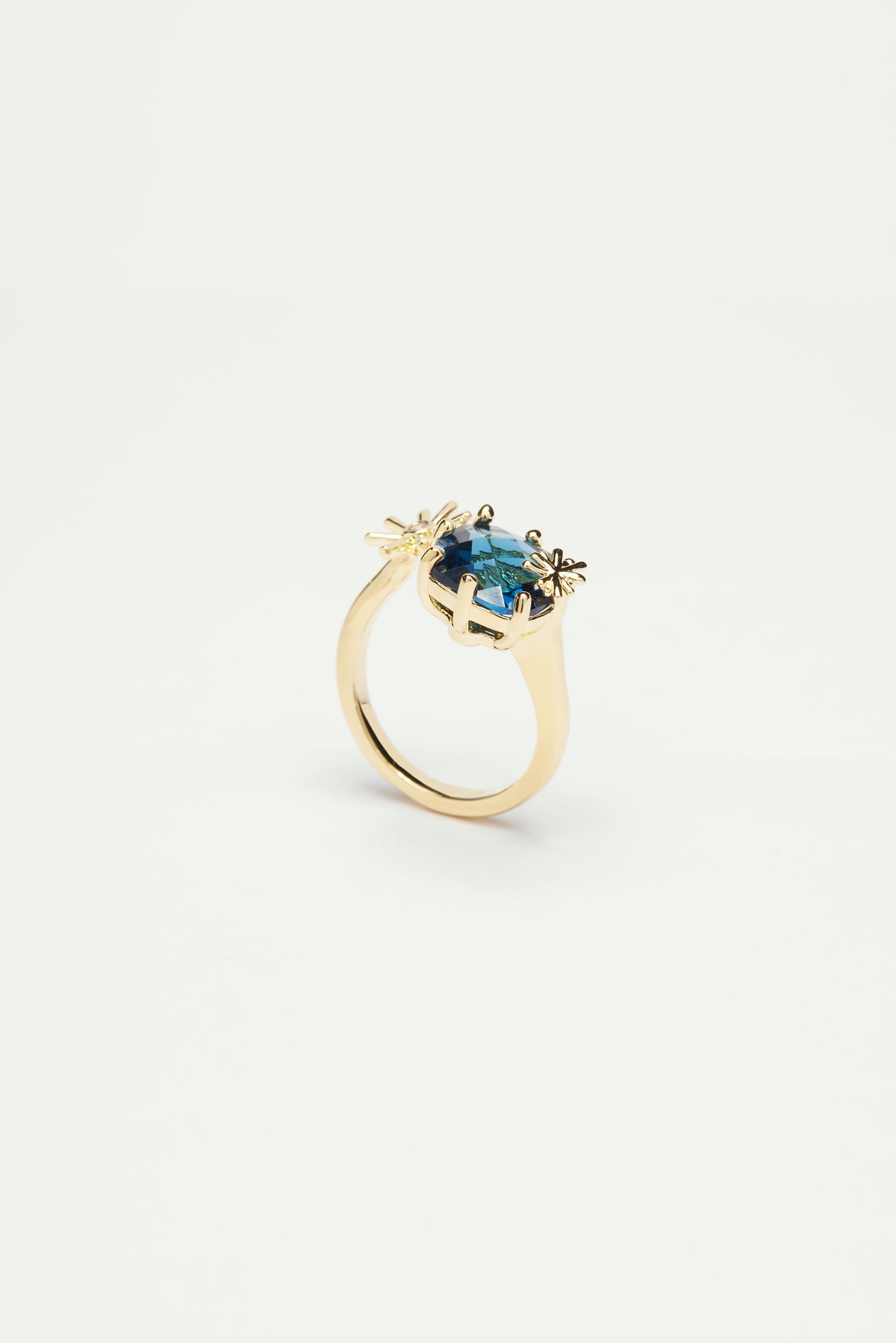 Bague ajustable toi et moi étoiles dorées et pierre carrée