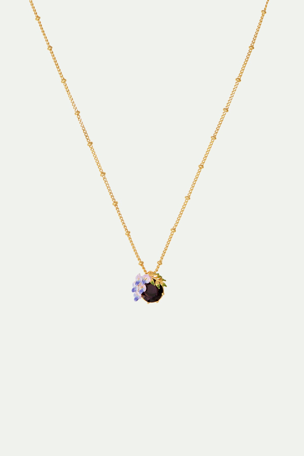 Collier pendentif petite glycine et pierre de verre facetté