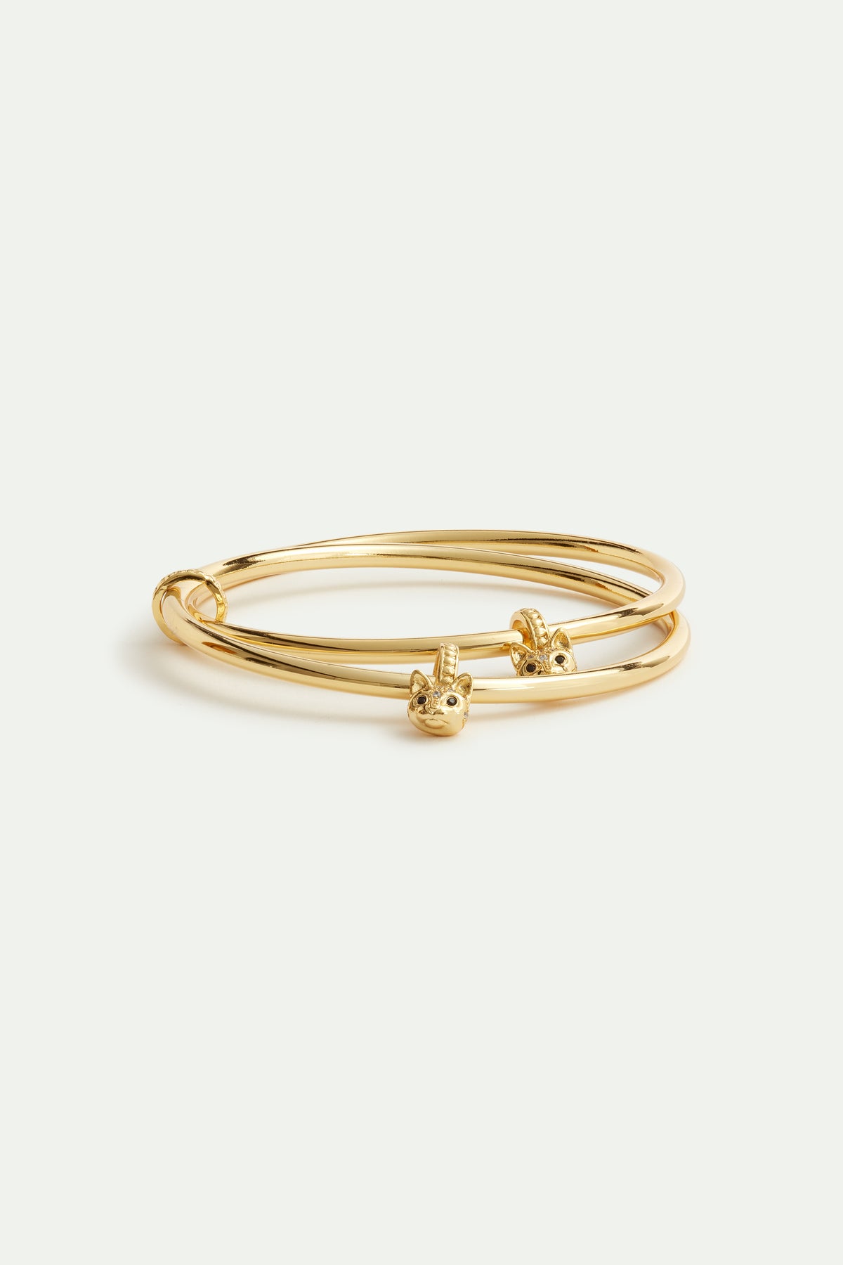 Bracelet double jonc doré tête de chat
