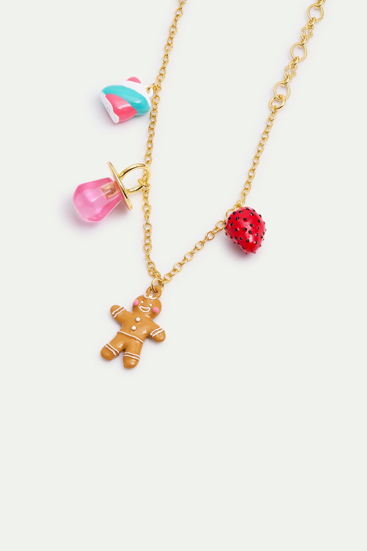 Bracelet fin bonhomme en pain d'épices, fraise, sucette et guimauve