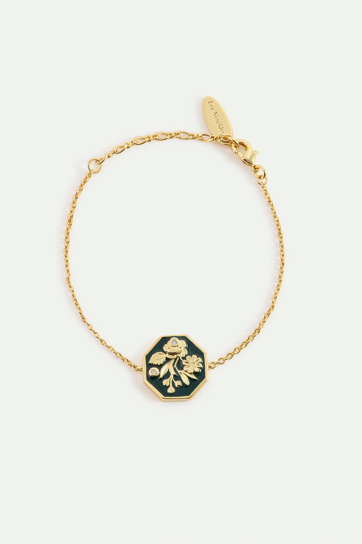 Bracelet fin médaillon noir et doré pivoine