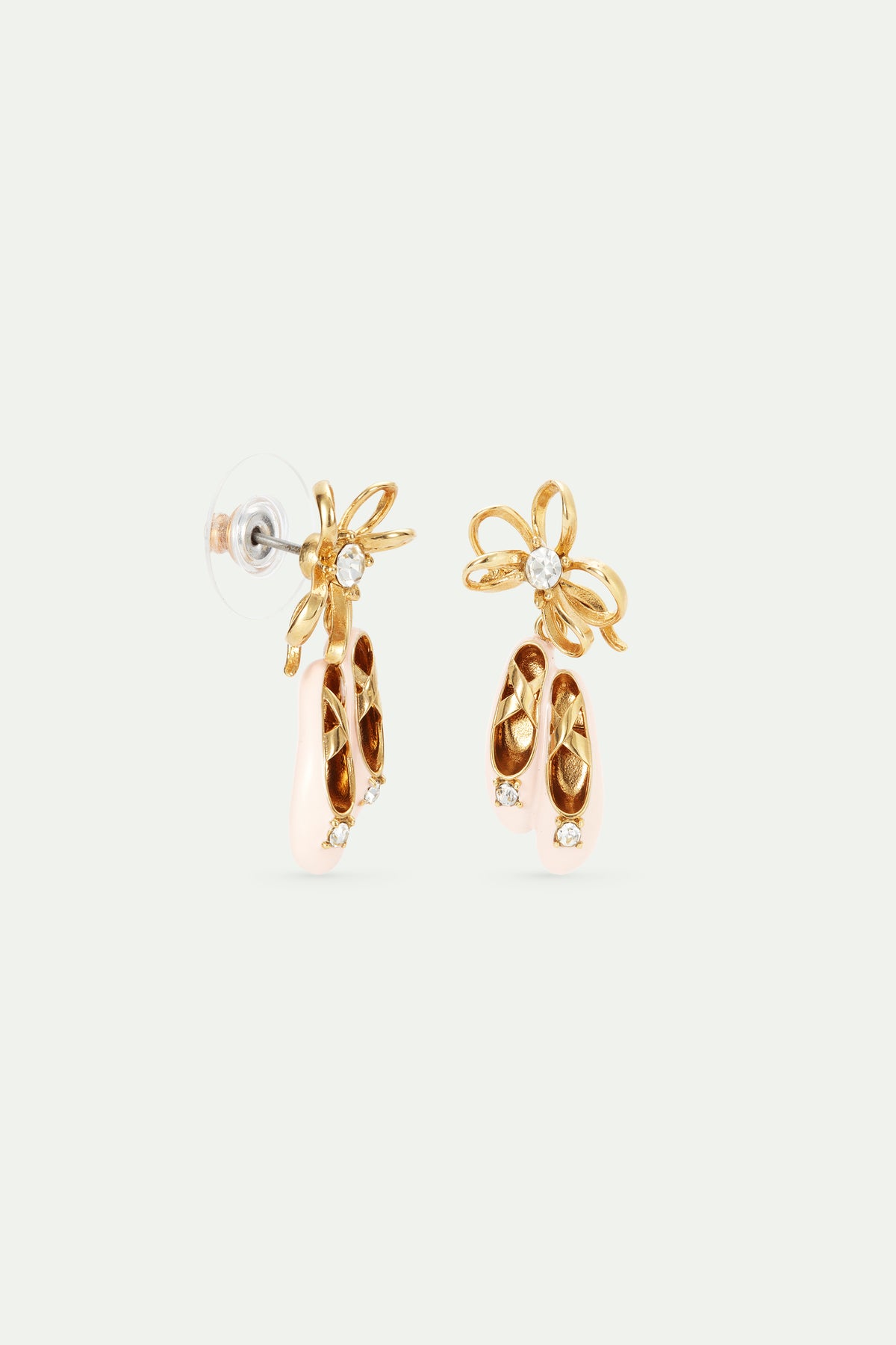 Boucles d'oreilles chausson rose et ruban doré