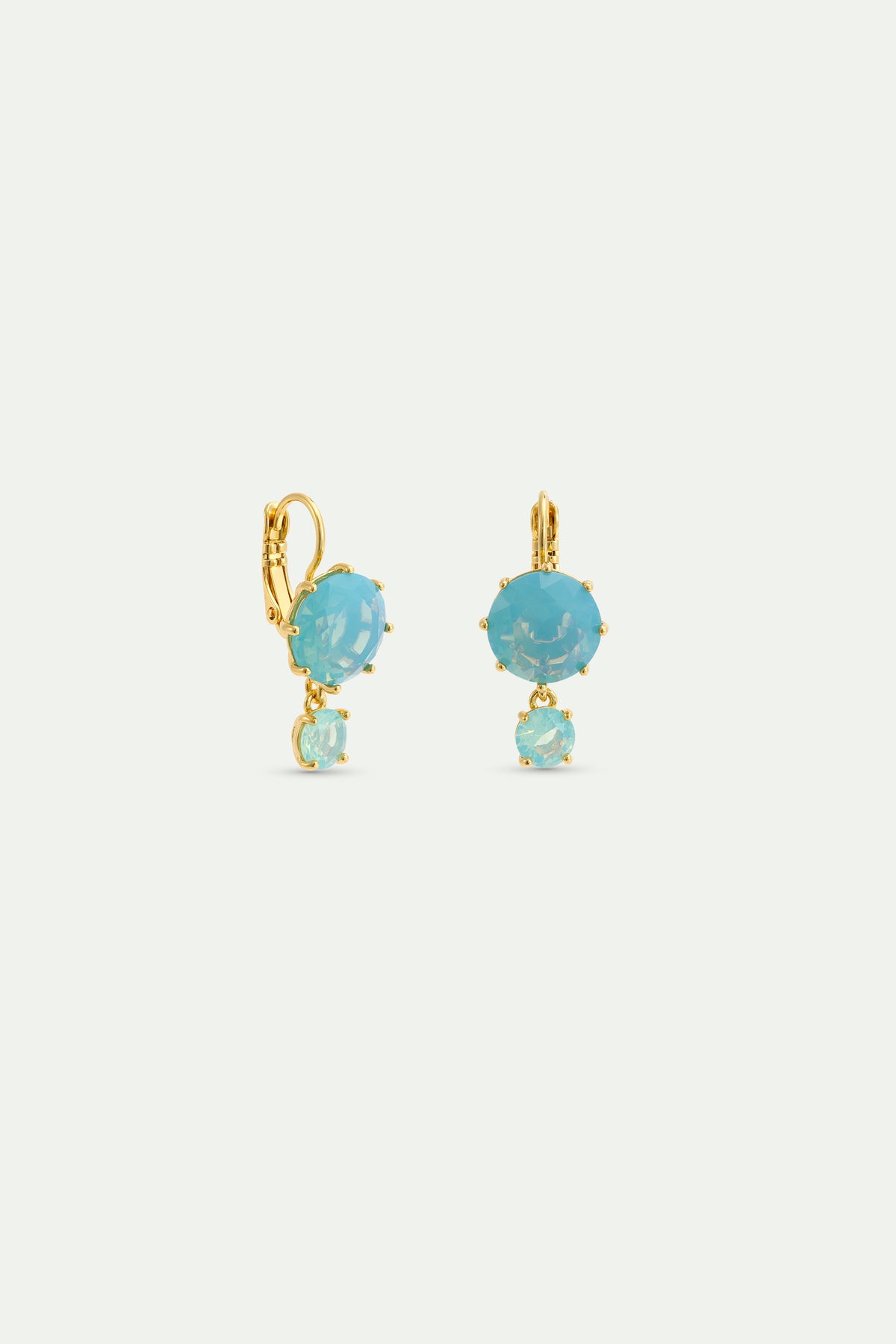 Boucles d'oreilles dormeuses deux pierres La Diamantine Bleu Glacier
