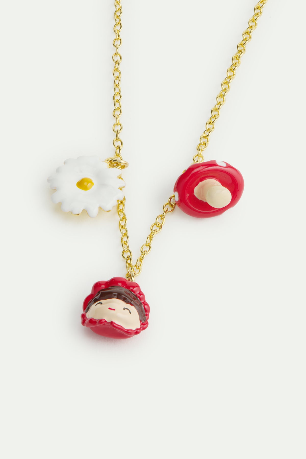 Bracelet fin Le Petit Chaperon rouge, marguerite et champignon