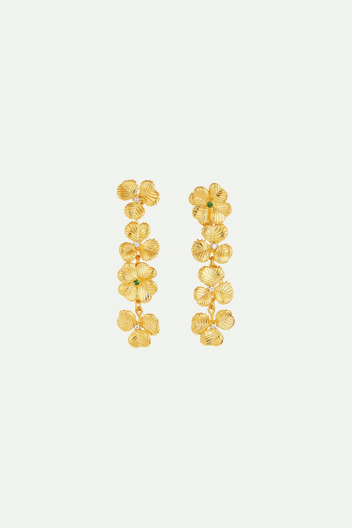 Boucles d'oreilles tiges trèfles et cristaux