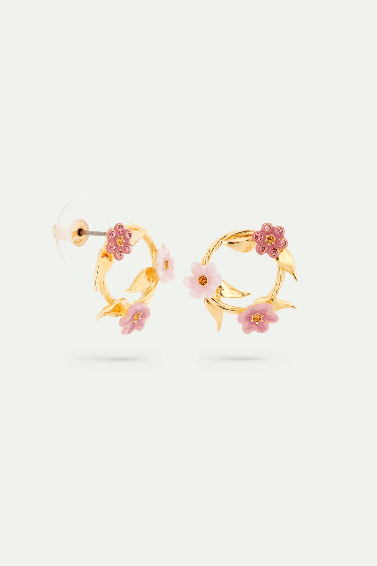 Boucles d'oreilles tiges couronne de fleurs de jasmin roses