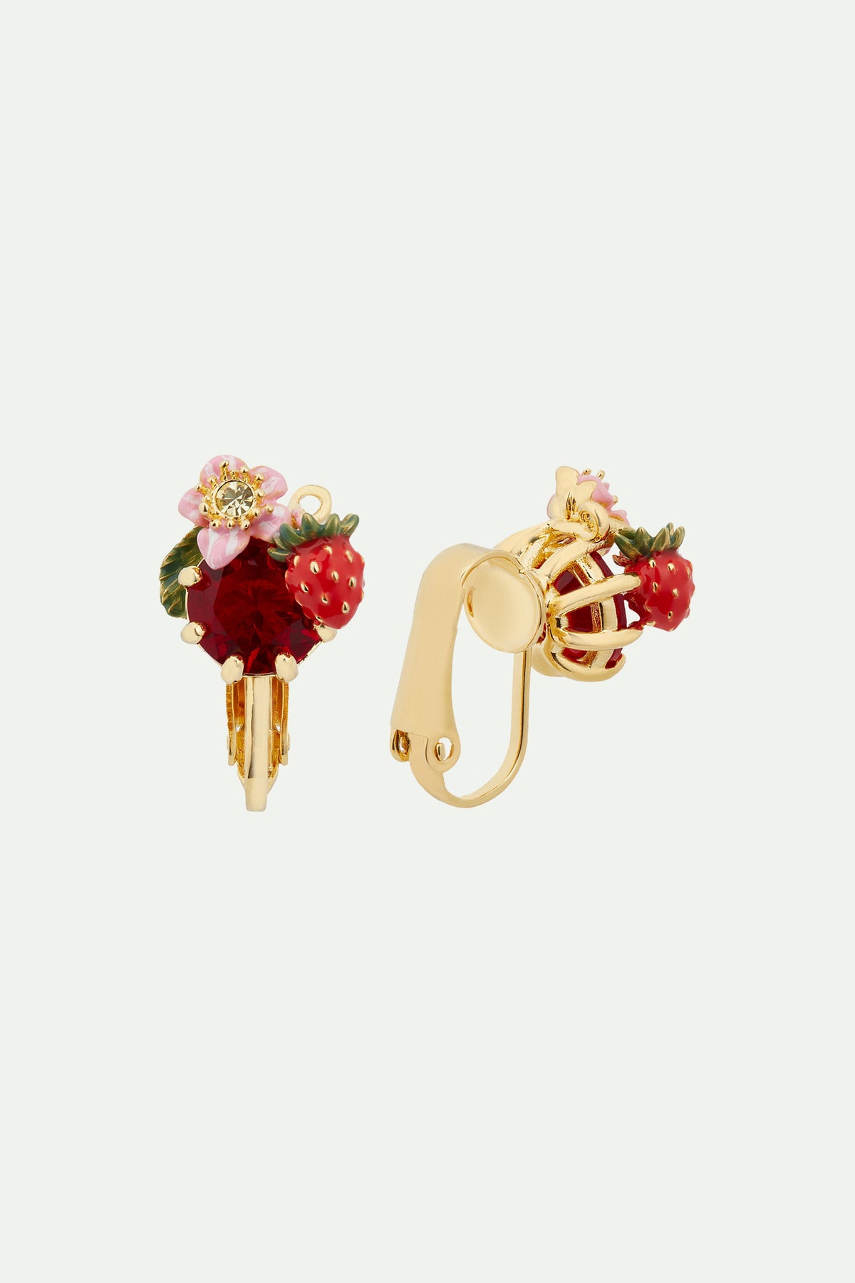 Boucles d’oreilles fraise des bois et pierre rouge
