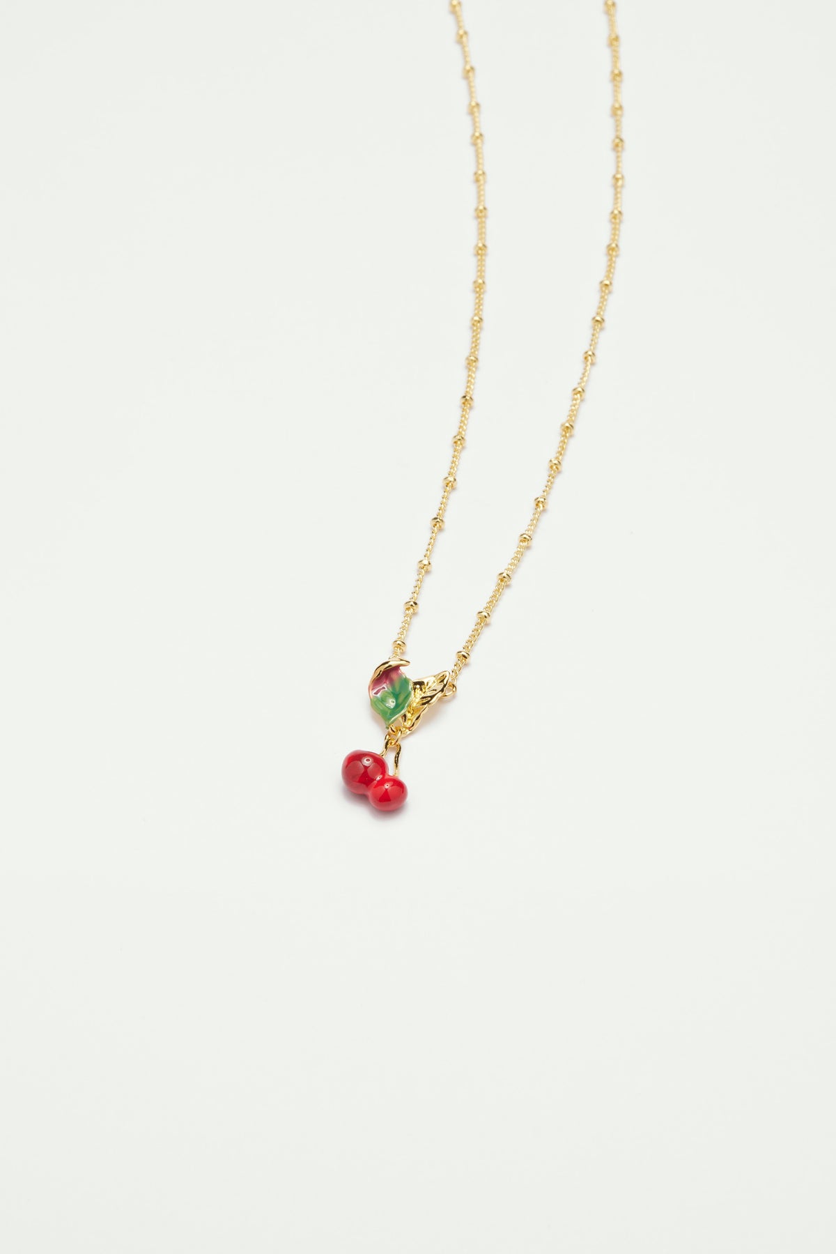 Collier pendentif cerises et feuilles