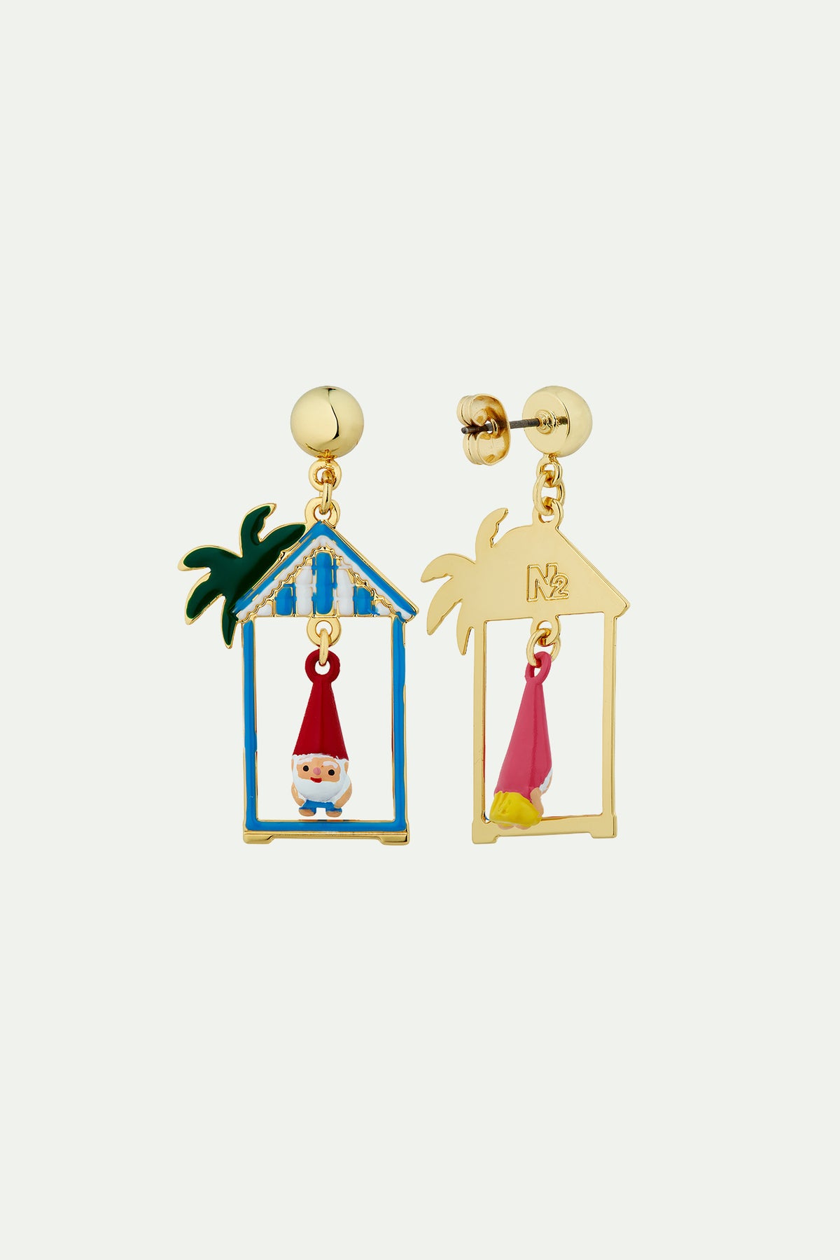 Boucles d'oreilles asymétriques couple champimignon et cabine de plage