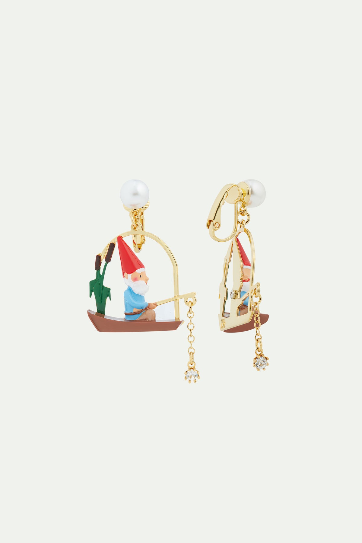 Fishing Garden gnome clip-on earrings