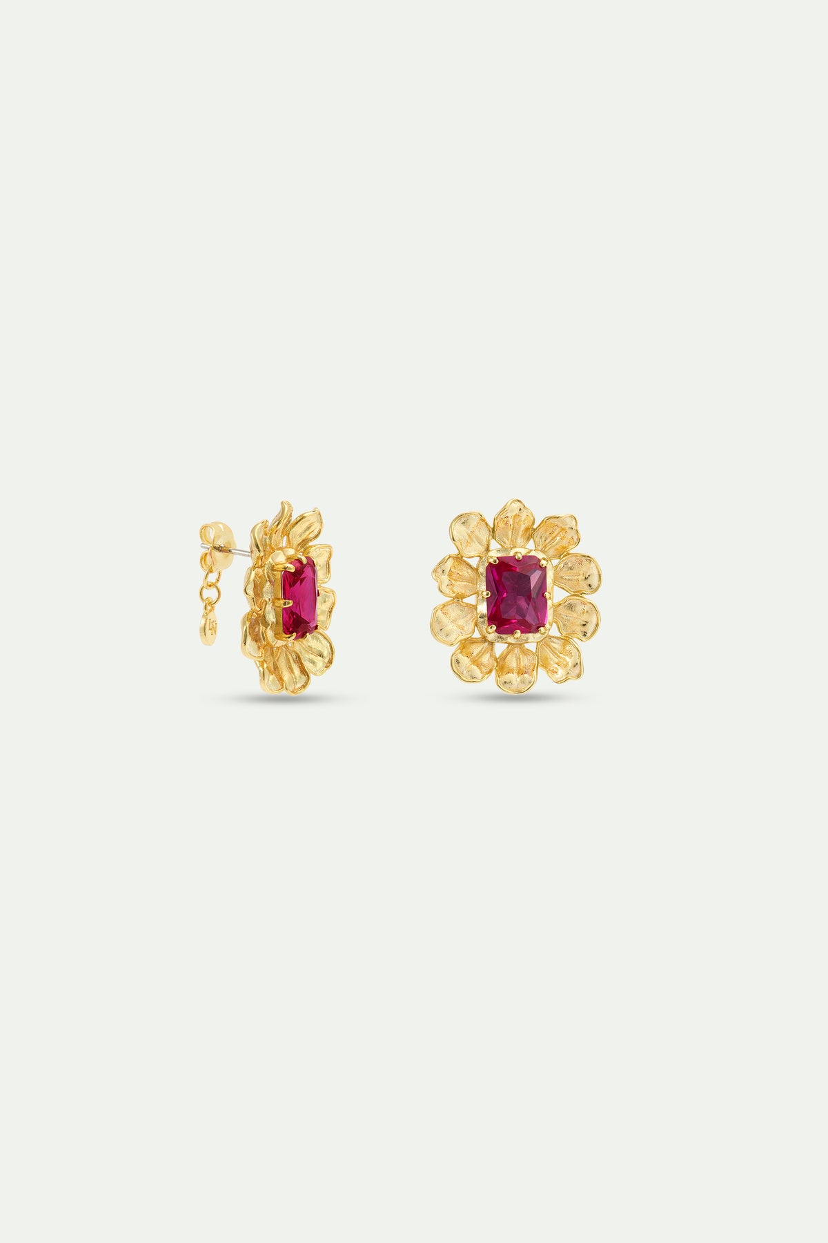 Boucles d'oreilles anémone dorée et pierre rose