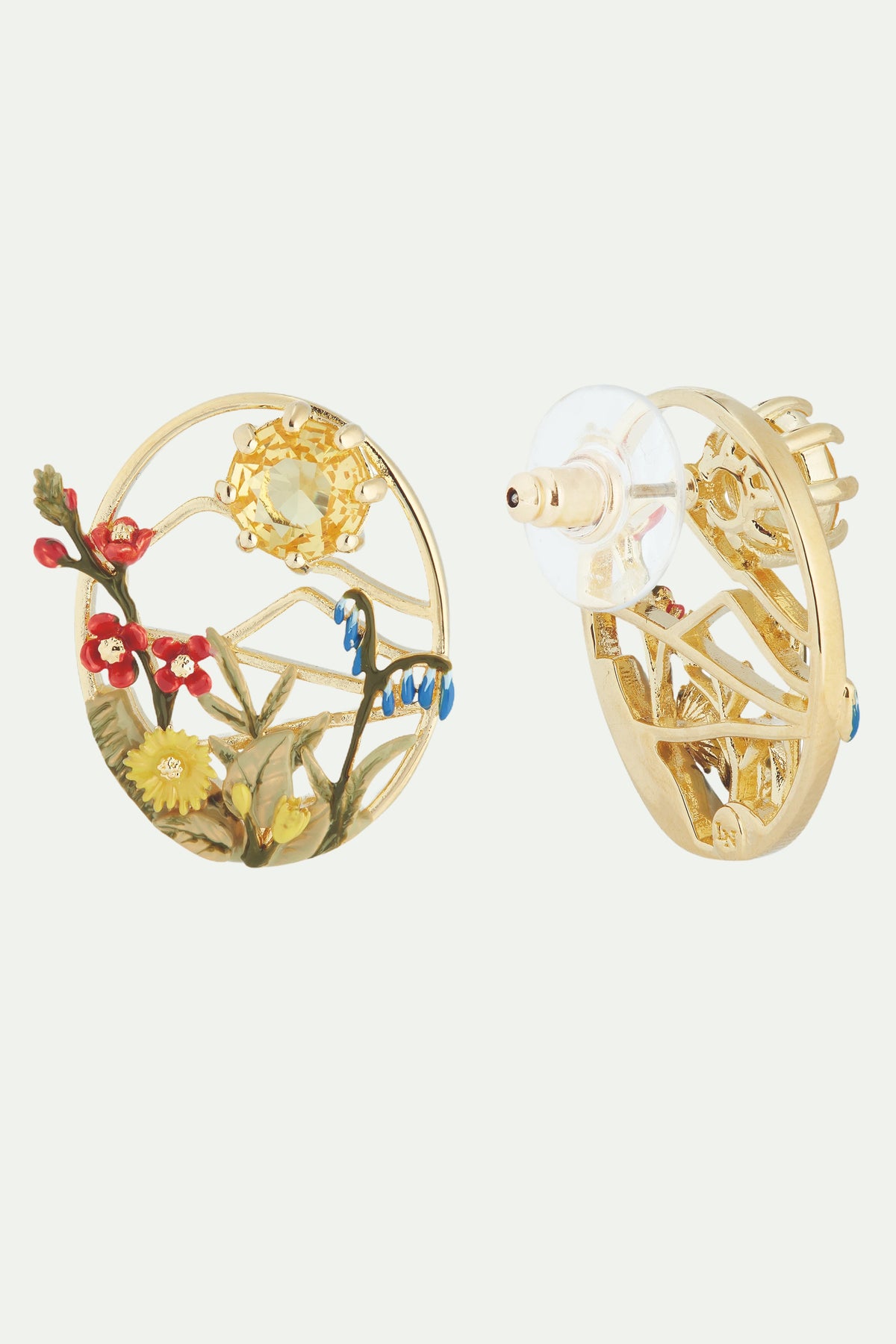 Boucles d'oreilles tiges mont Fuji et pierre ronde