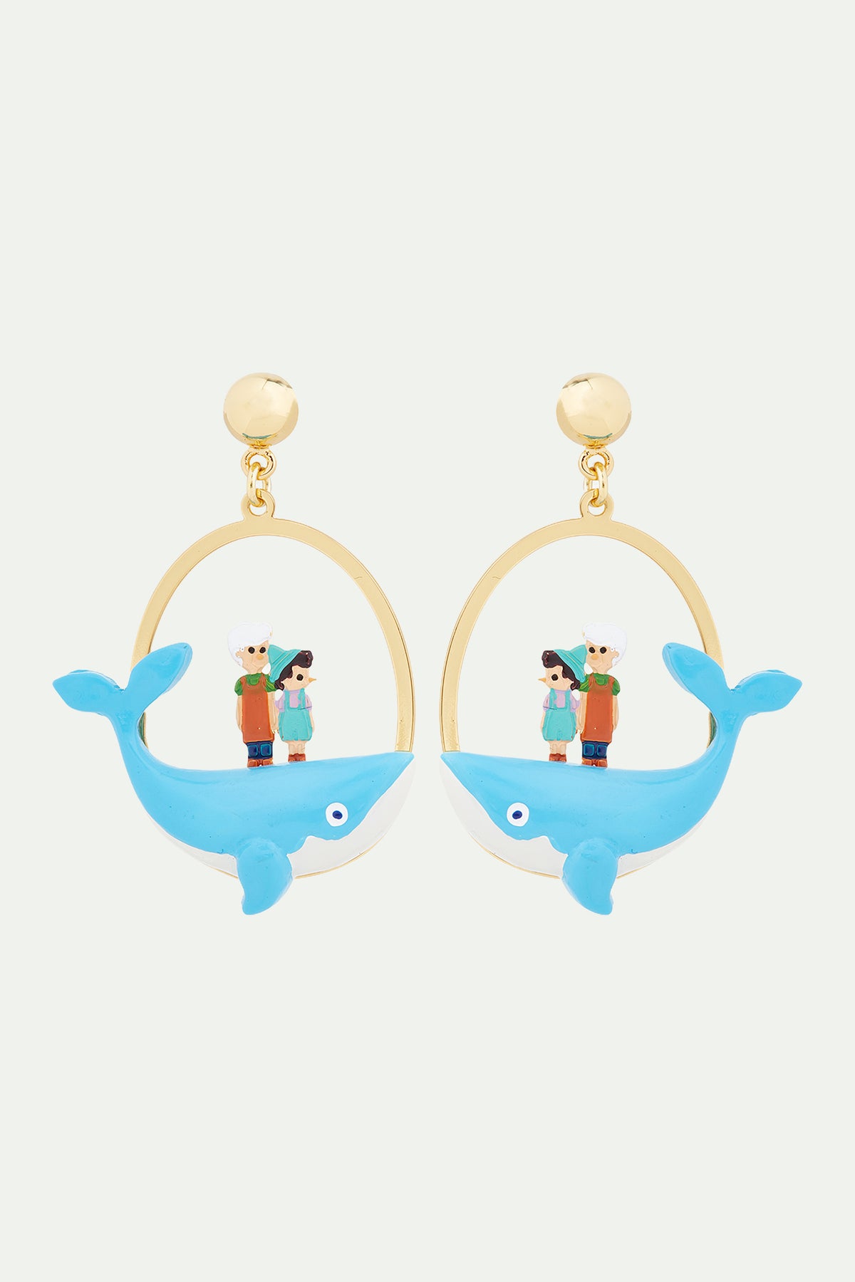 Boucles d'oreilles tiges Gepetto et Pinocchio sur la baleine