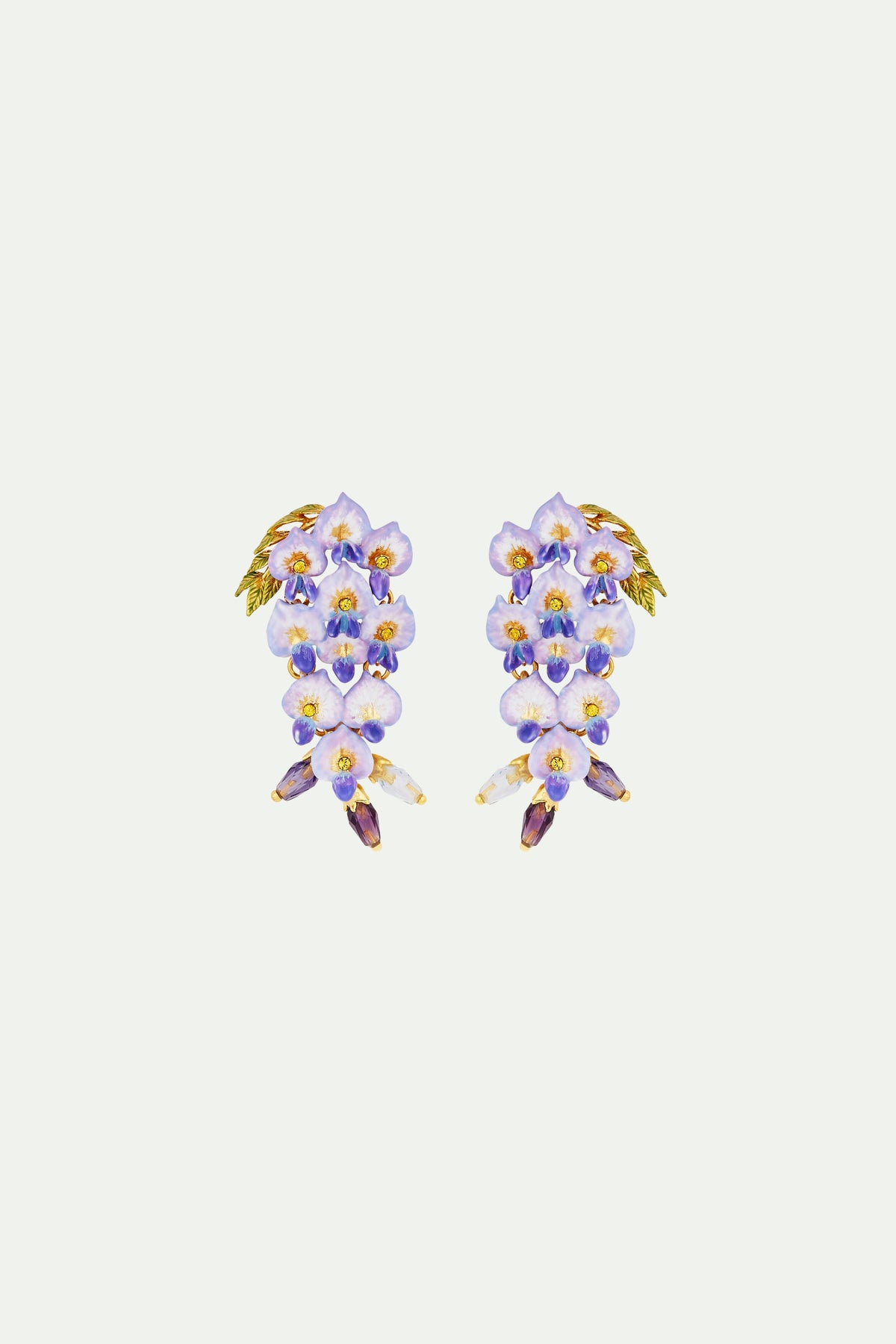Boucles d'oreilles pendantes clips fleur de glycine