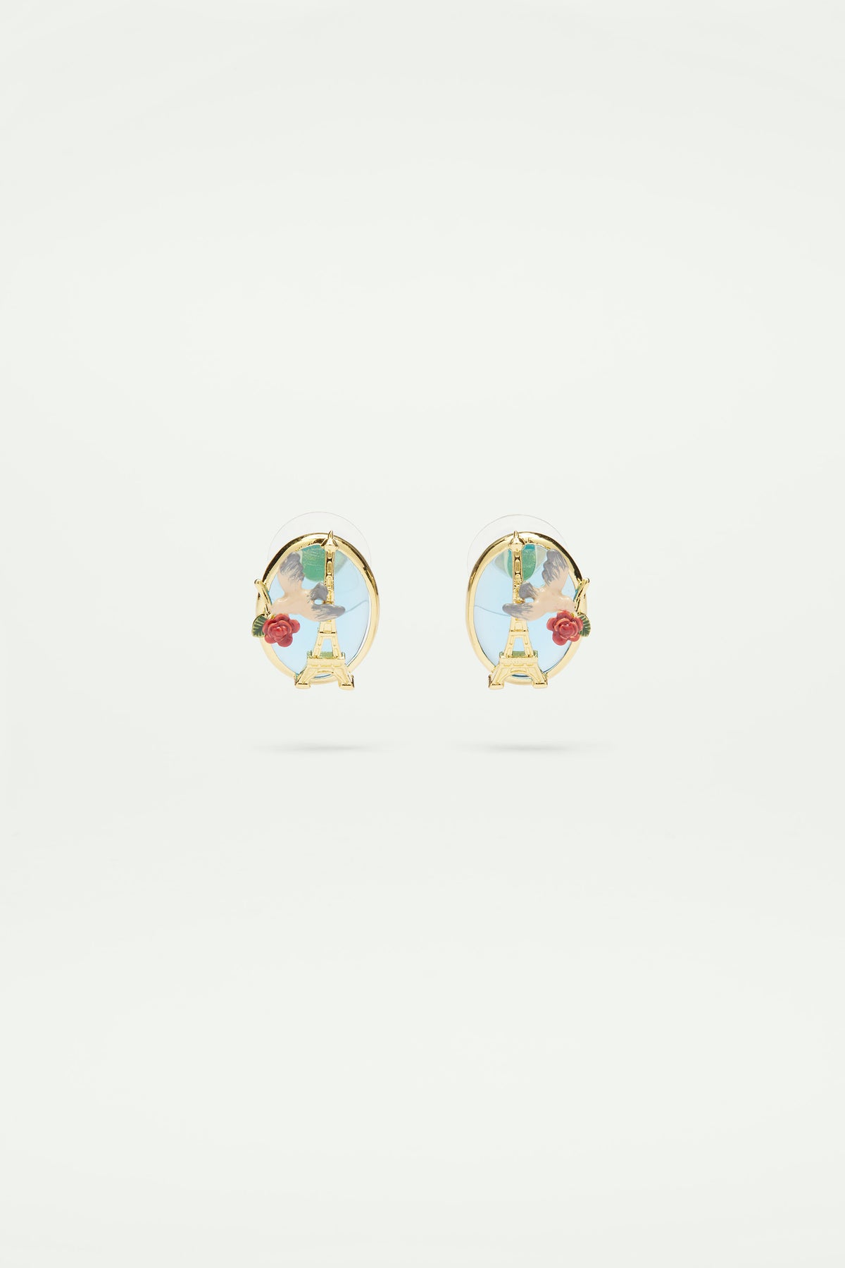 Boucles d'oreilles Tour Eiffel, moineau et rose