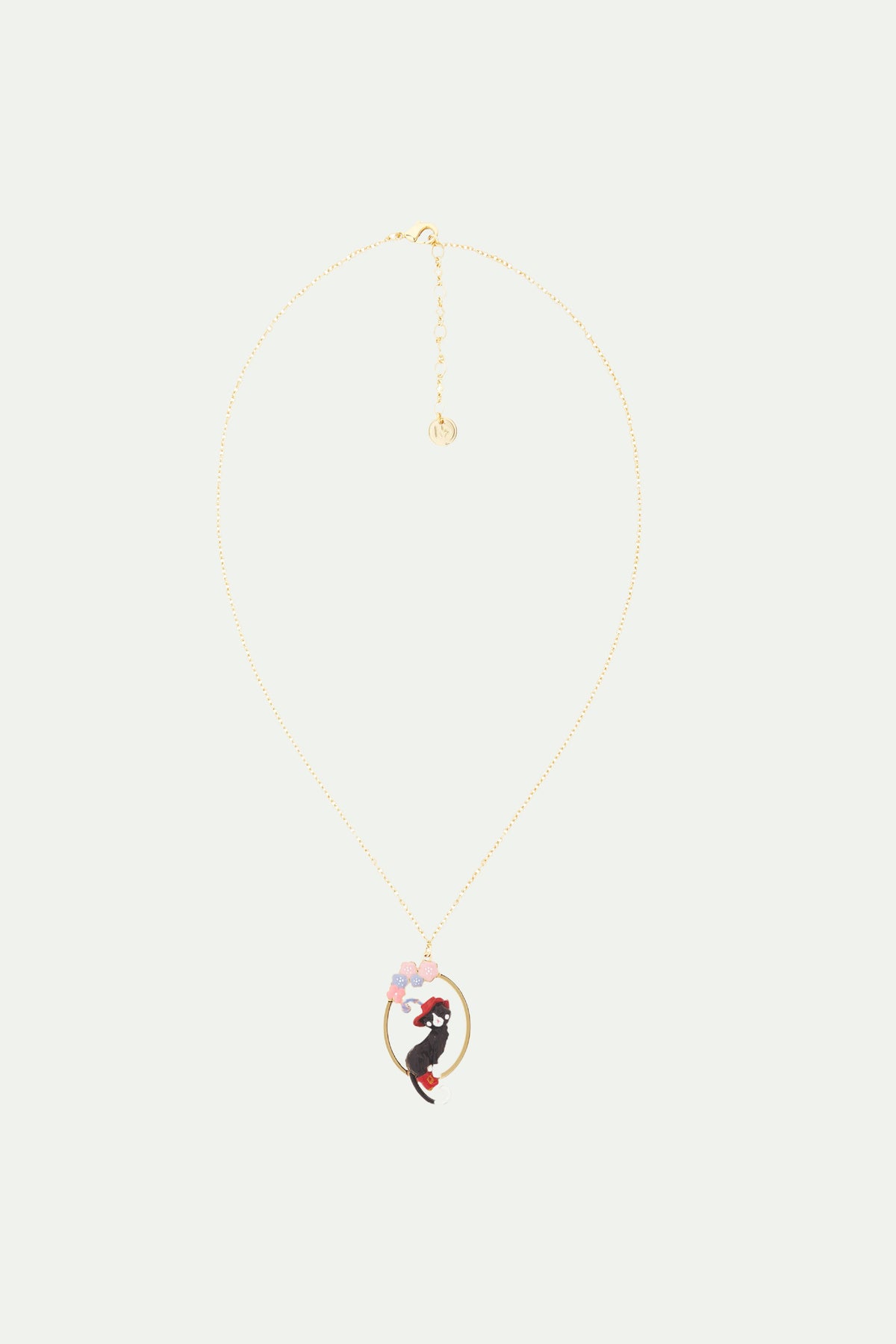 Collier pendentif chat charmant et fleurs