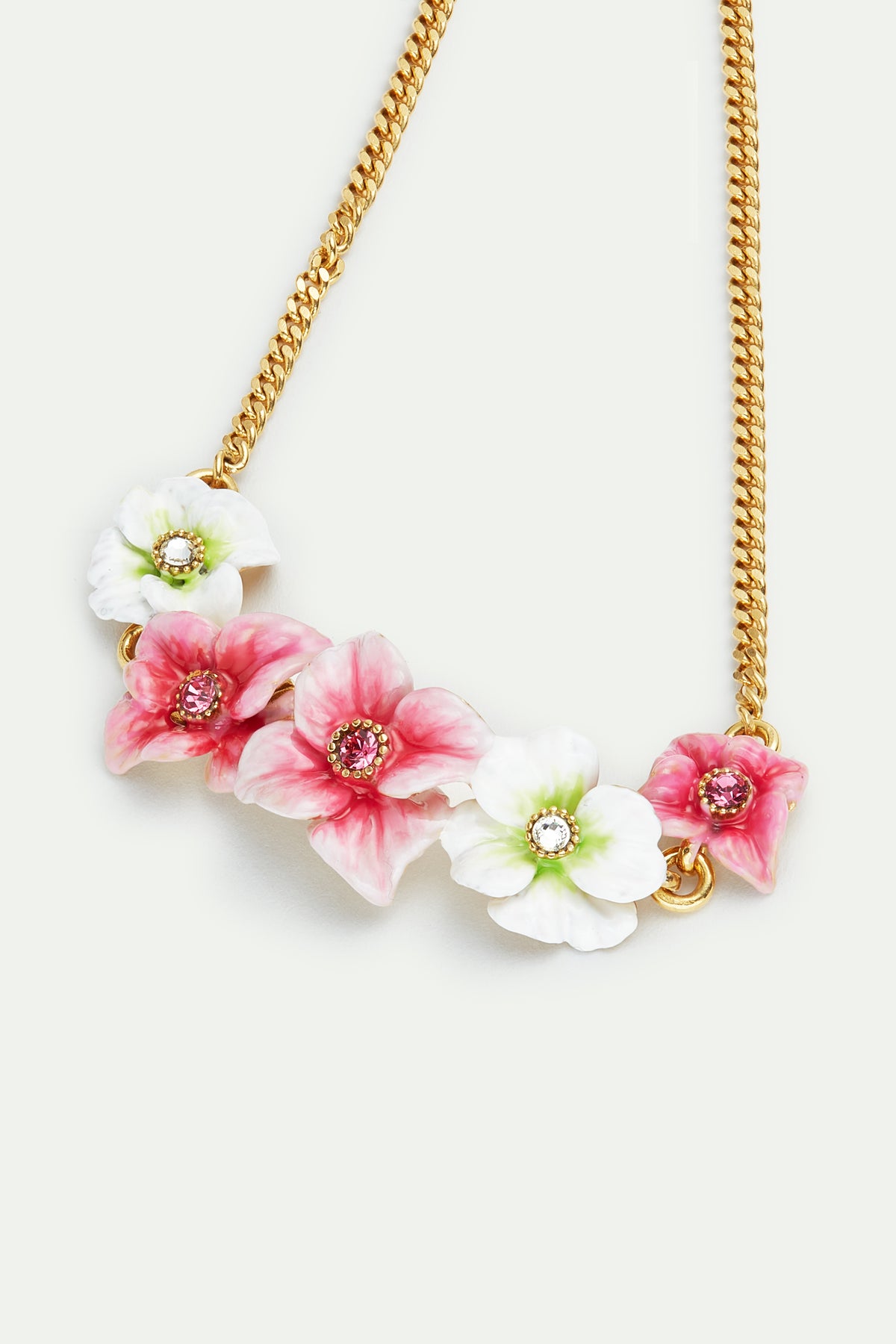 Bracelet fin fleurs d'hortensia roses et blanches