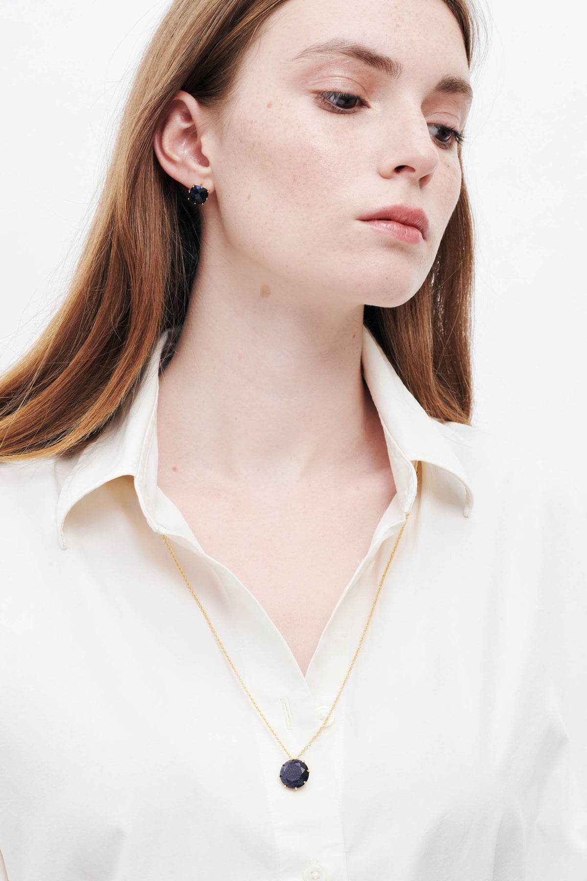 Collier sautoir pierre ronde la diamantine bleu nuit pailleté