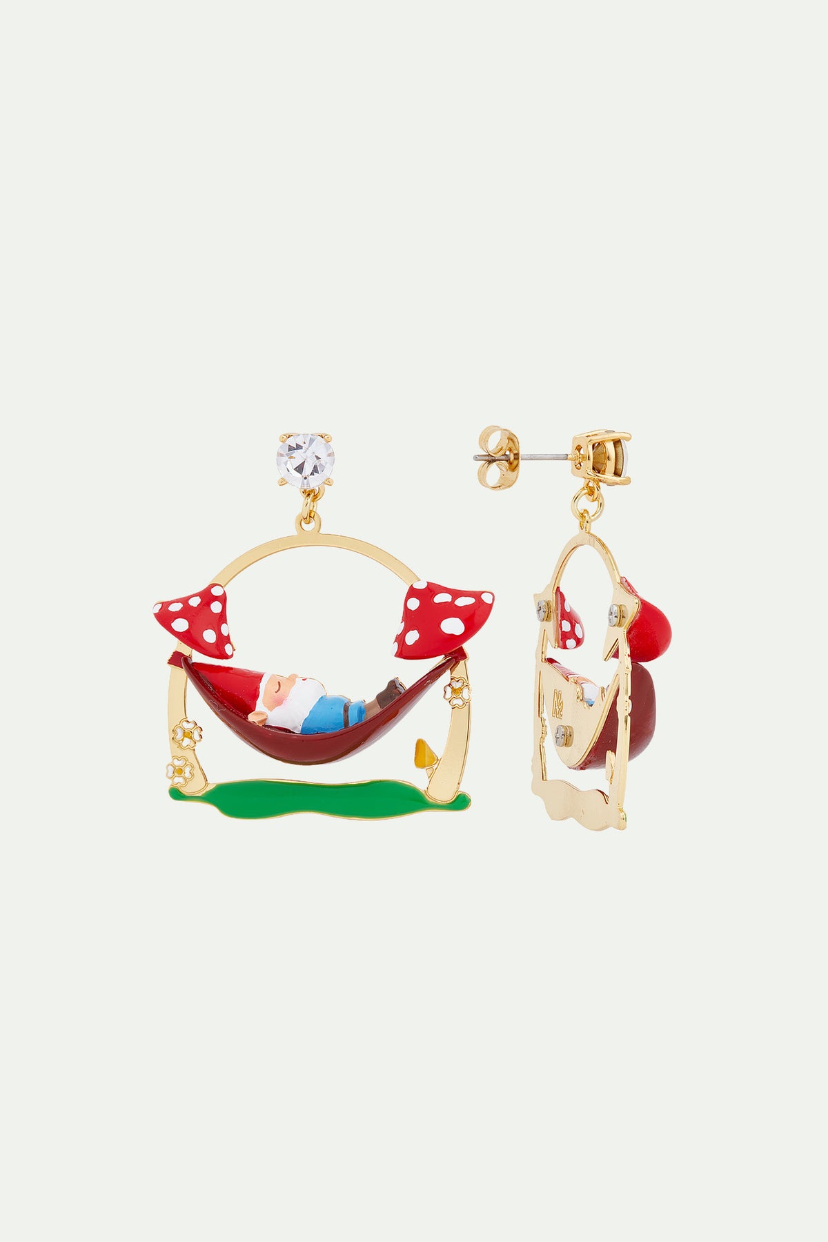Boucles d'oreilles nain de jardin sur son hamac