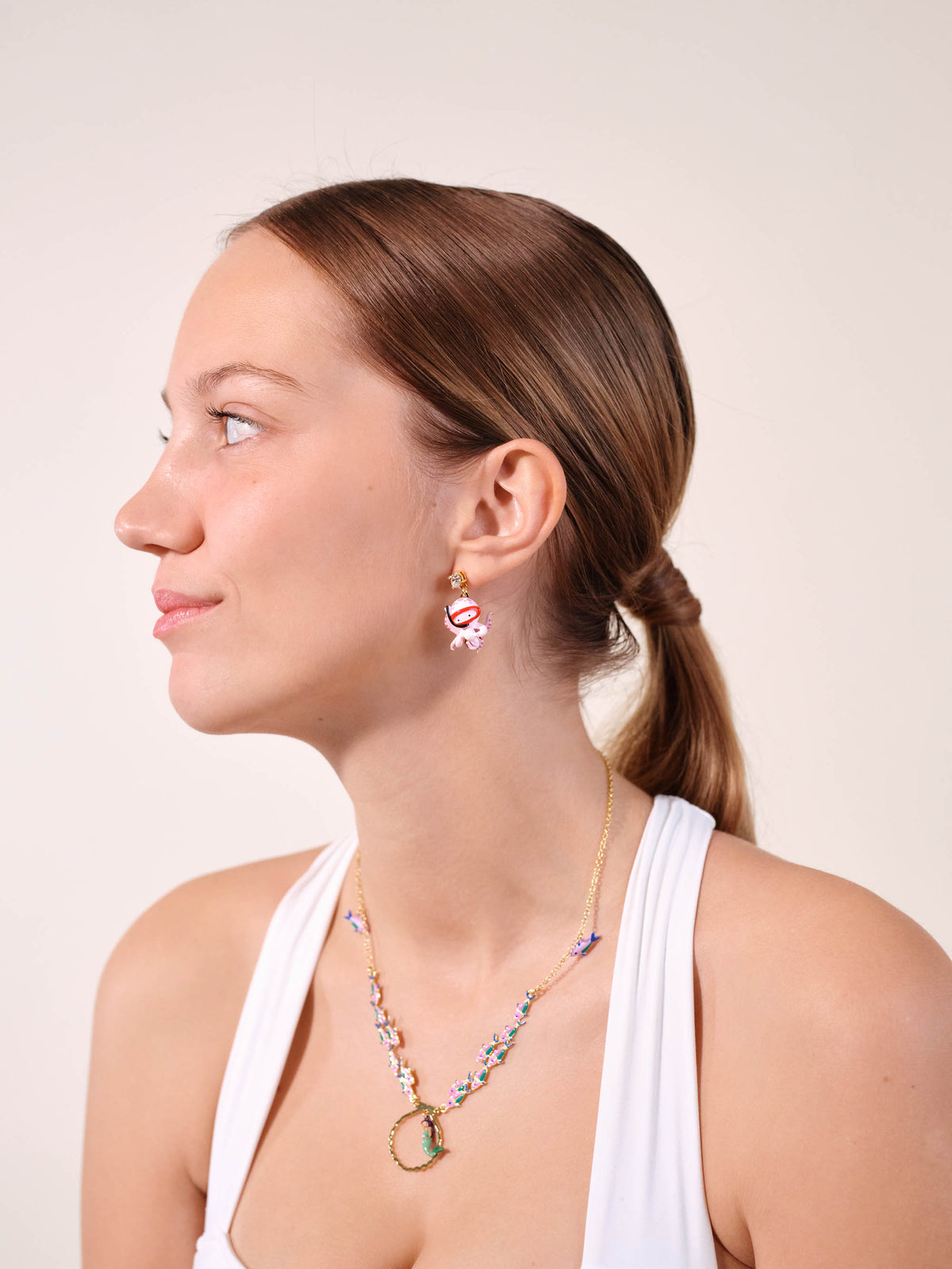 Boucles d'oreilles pieuvre, perle et pierre taillée