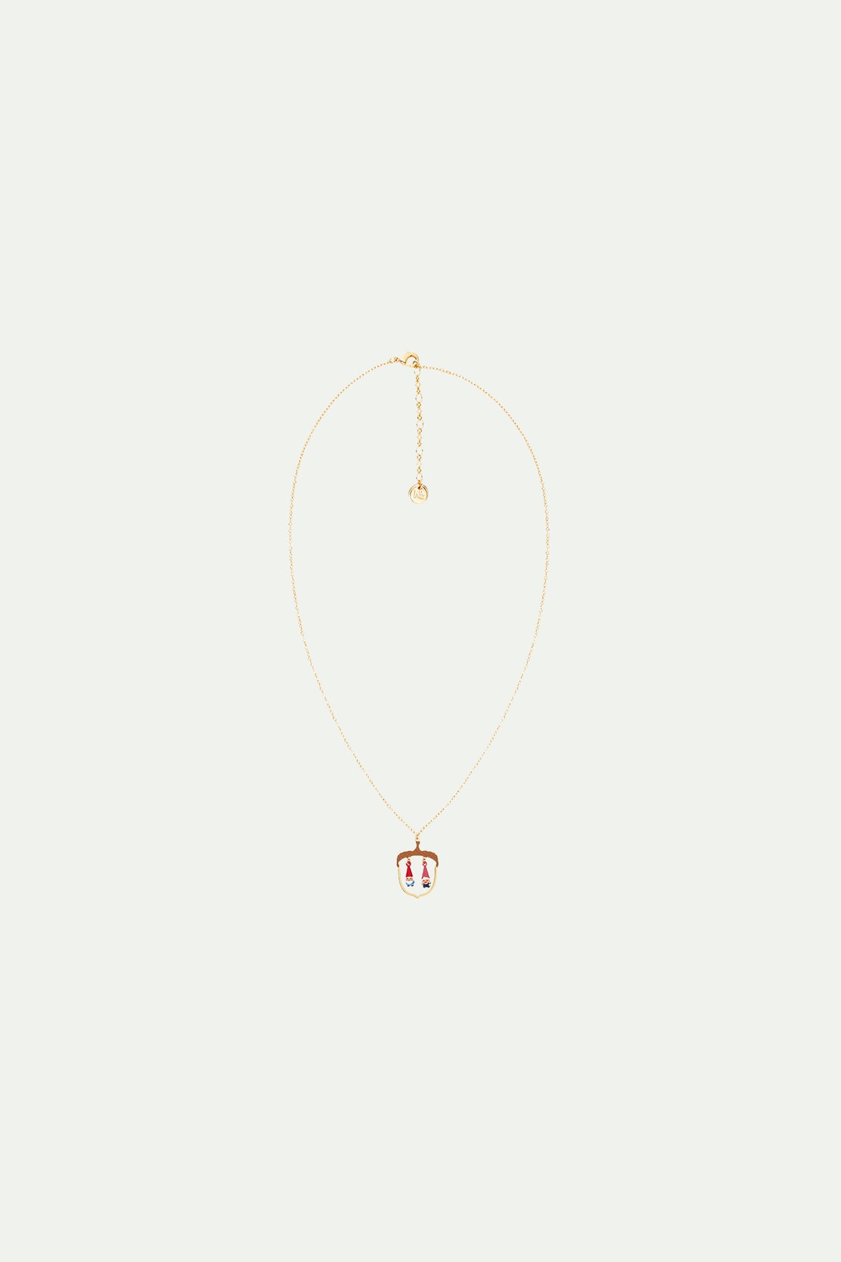 Collier pendentif noisette et nains de jardin
