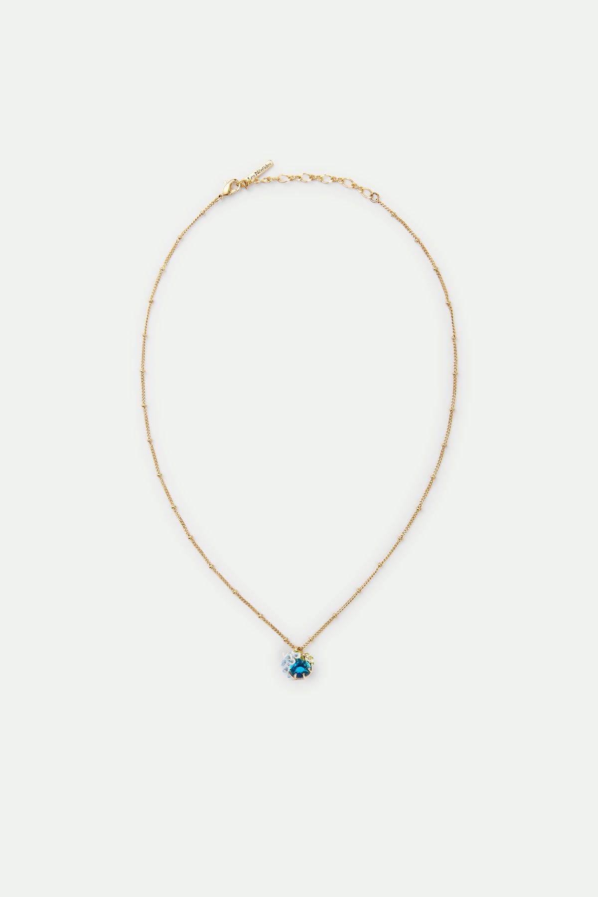 Collier pendentif verre facetté bleu et fleurs de glycine